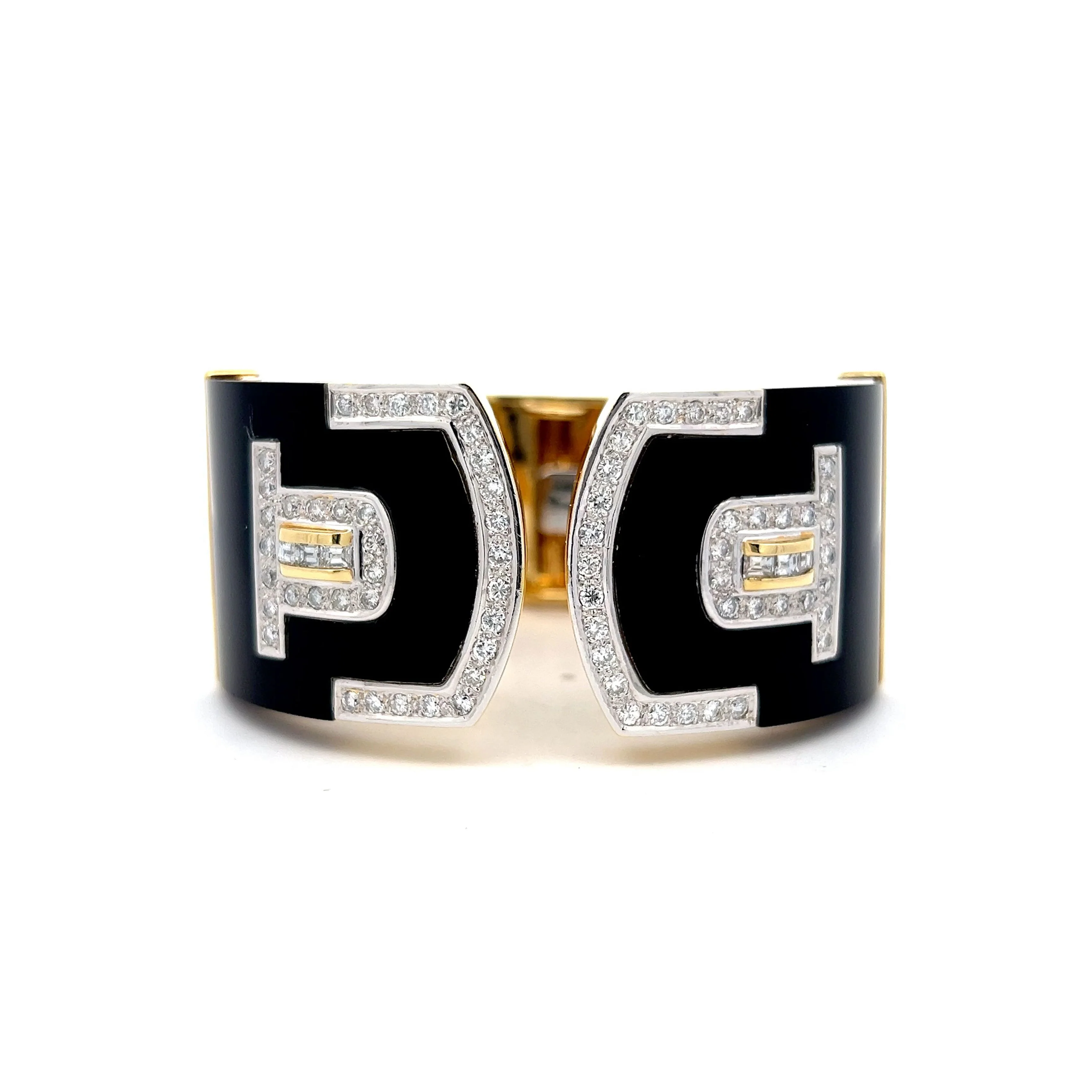 2.61 Vintage Diamond & Onyx Bracelet in Yellow Gold