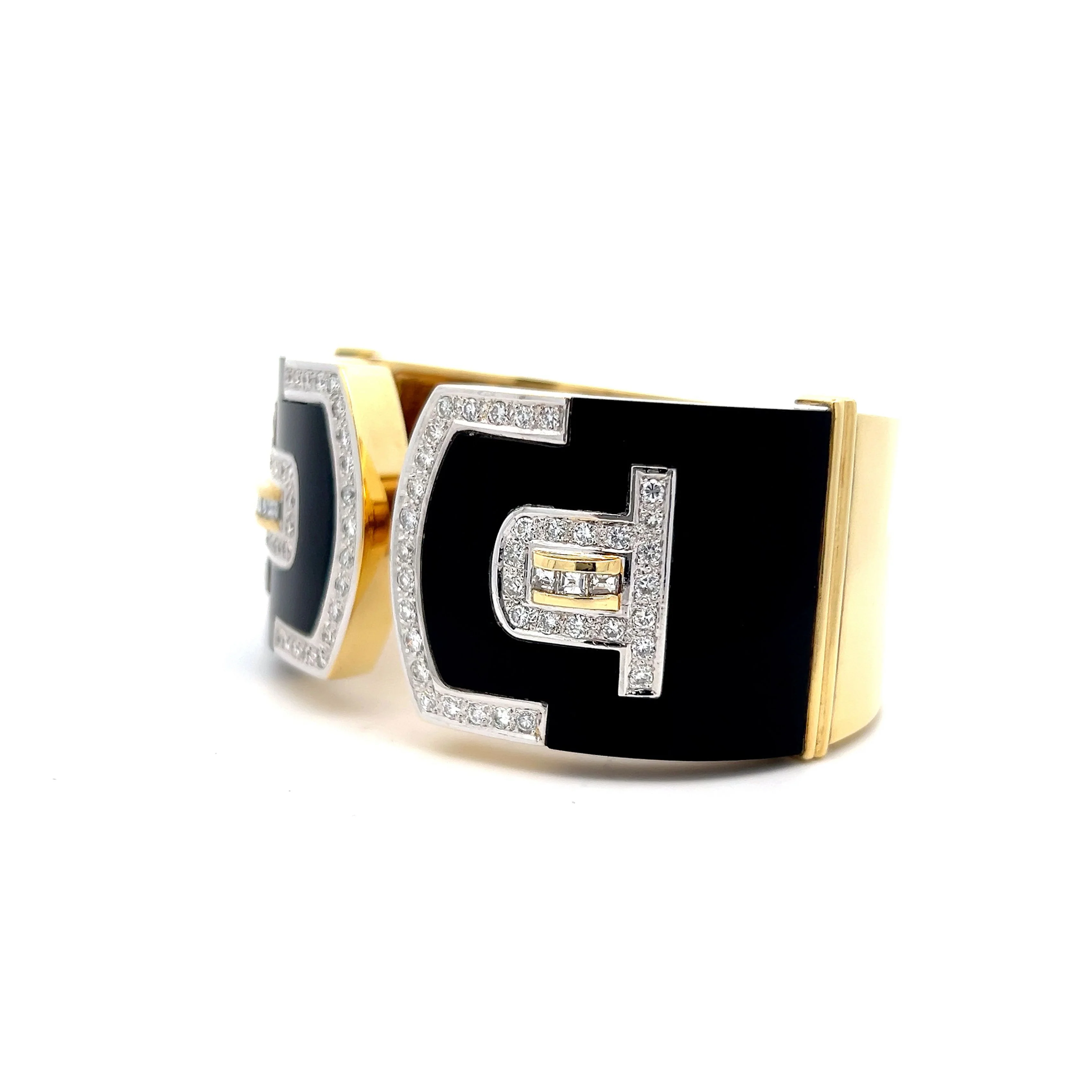 2.61 Vintage Diamond & Onyx Bracelet in Yellow Gold - Image 2