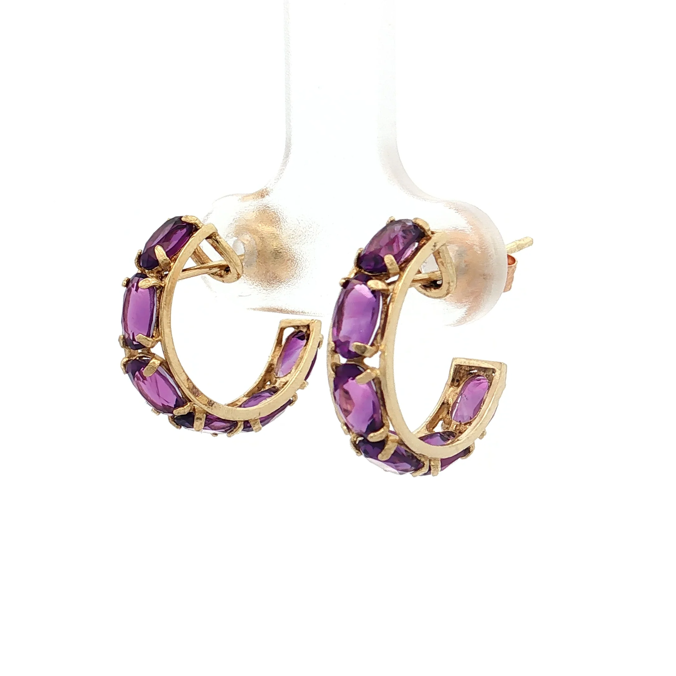 2.64 Amethyst Huggie Hoop Earrings 14k Yellow Gold - Image 2