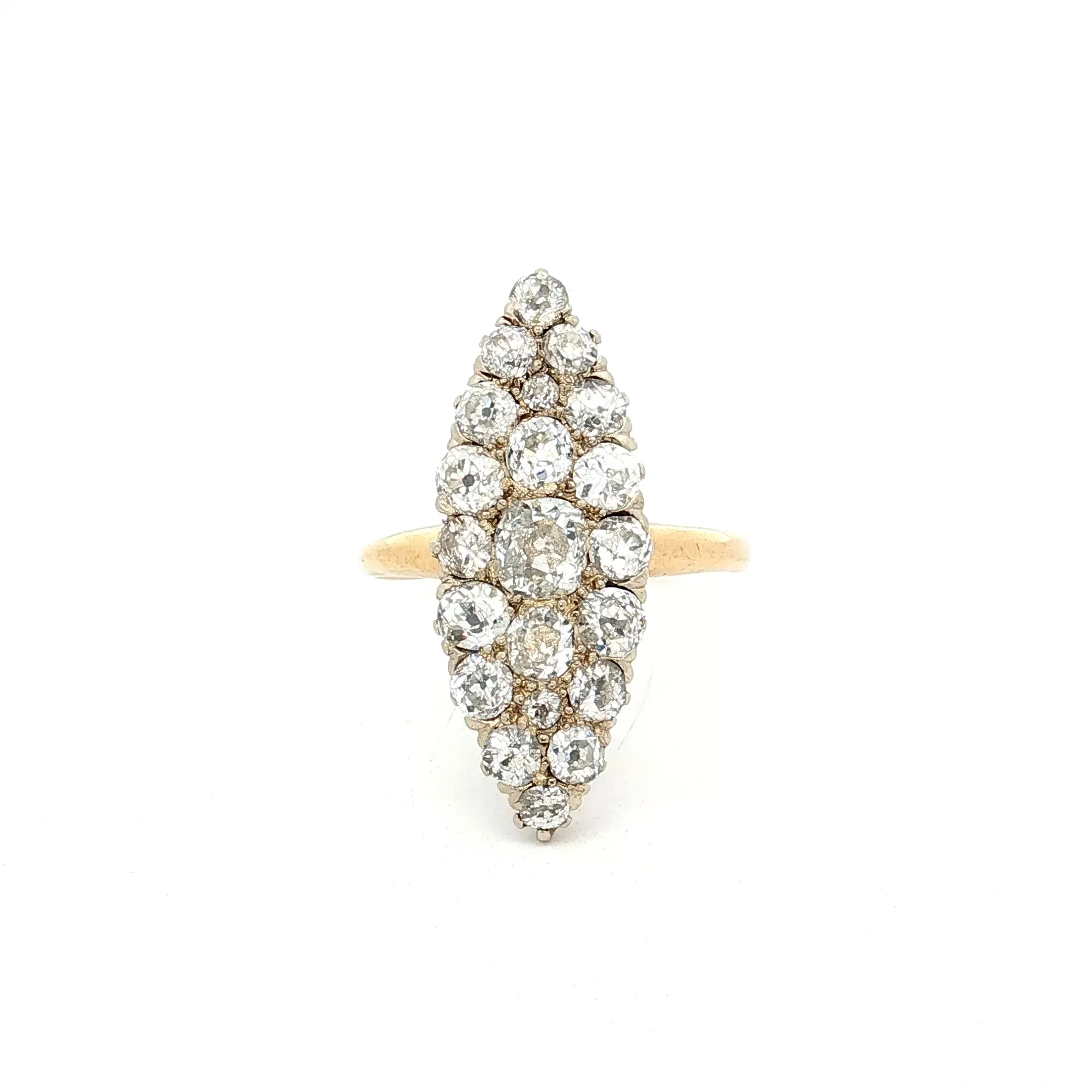 2.64 Antique Victorian Navette Cluster Ring 14k