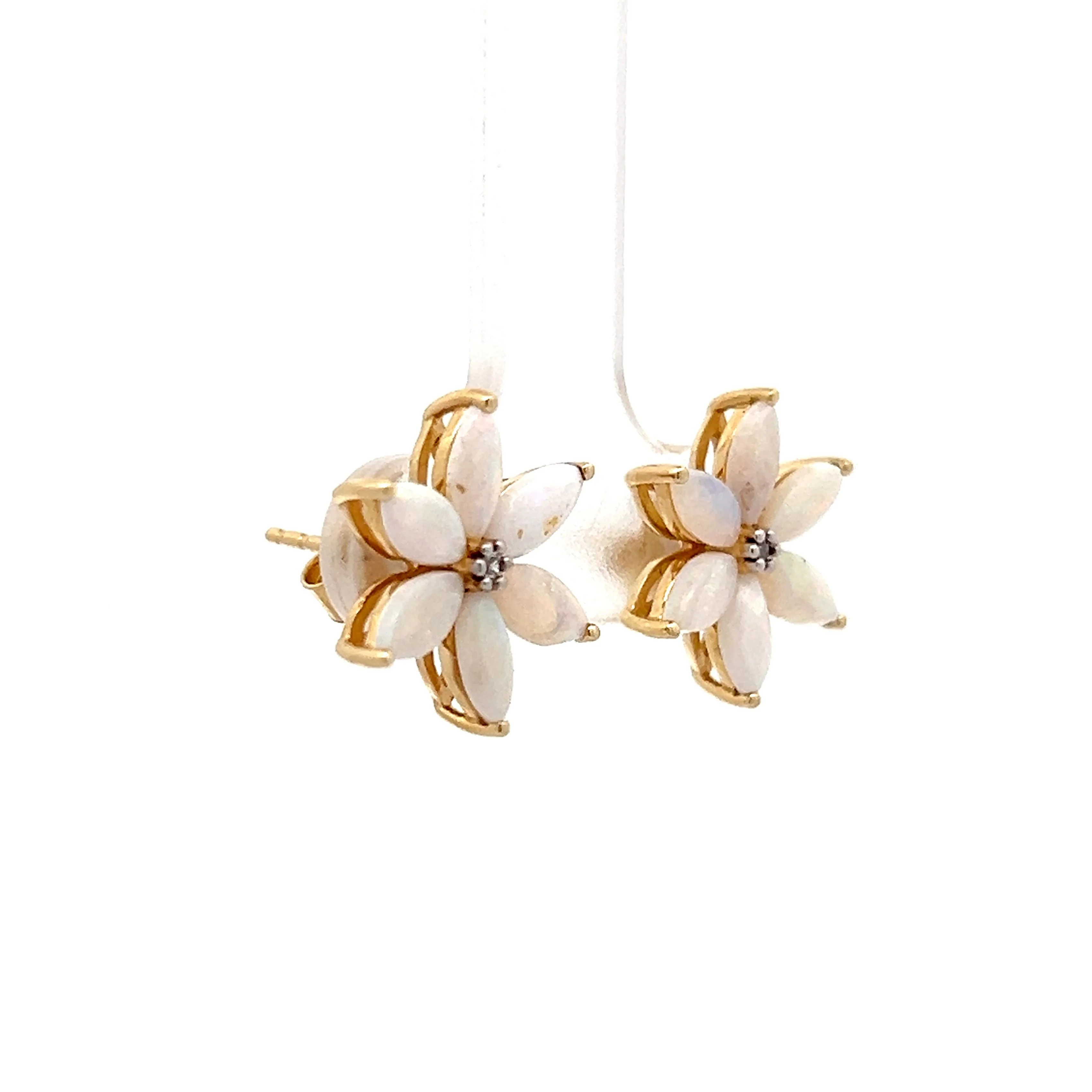 2.64 Opal & Diamond Floral Earrings in 14k Yellow Gold - Image 3