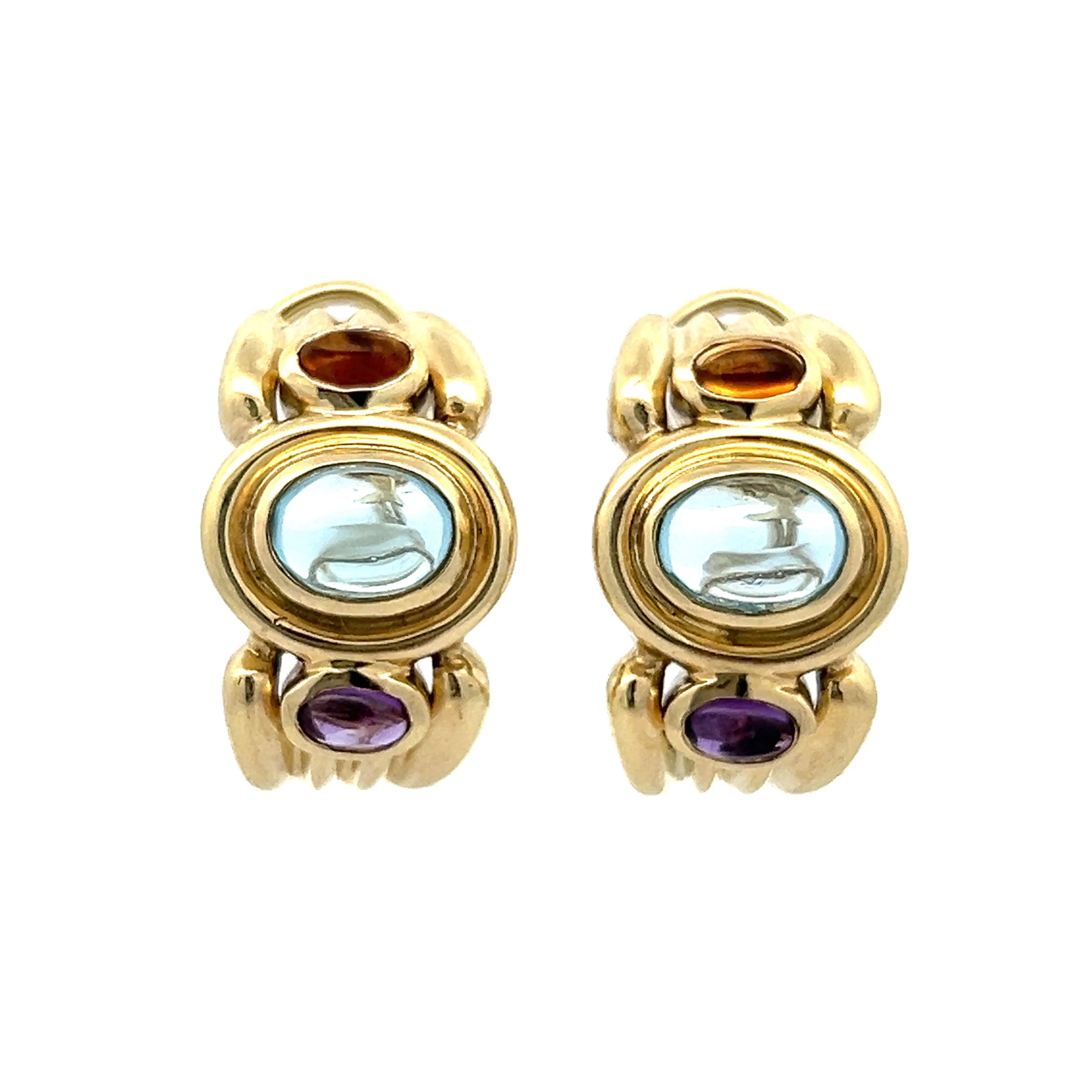 2.66 Aquamarine, Amethyst & Citrine Hoop Earrings