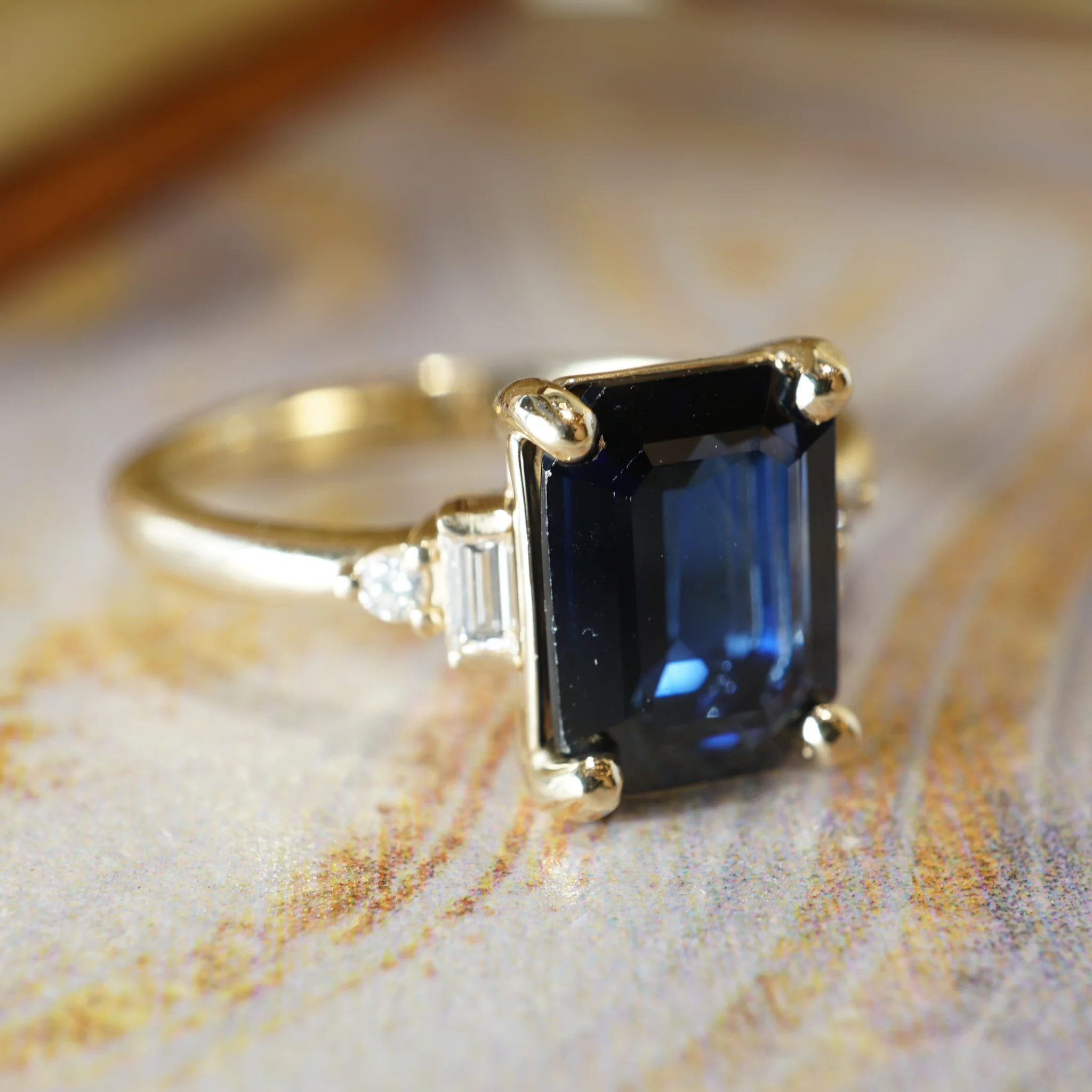 2.67 Emerald Cut Sapphire Engagement Ring in Yellow Gold - Image 6