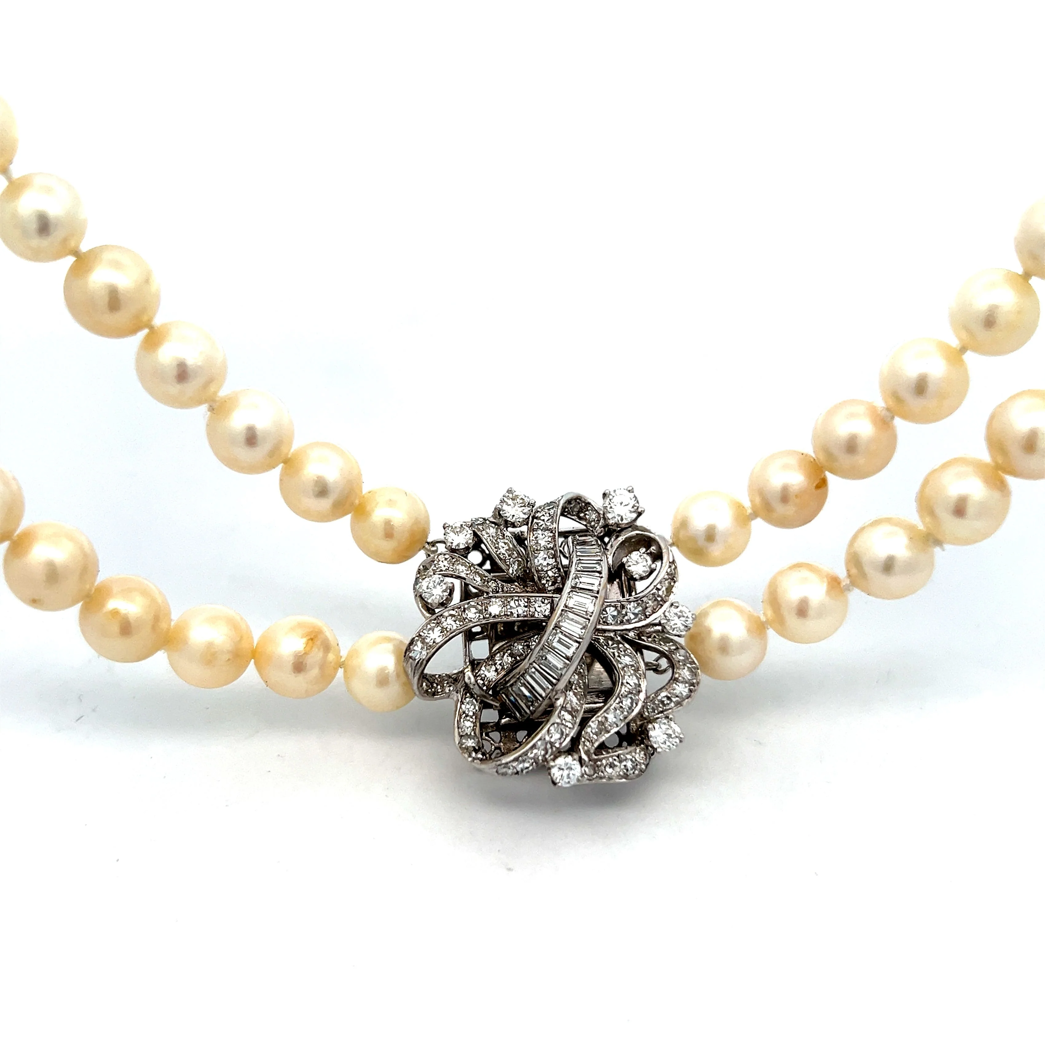 2.68 Vintage Diamond & Pearl Necklace in 14k