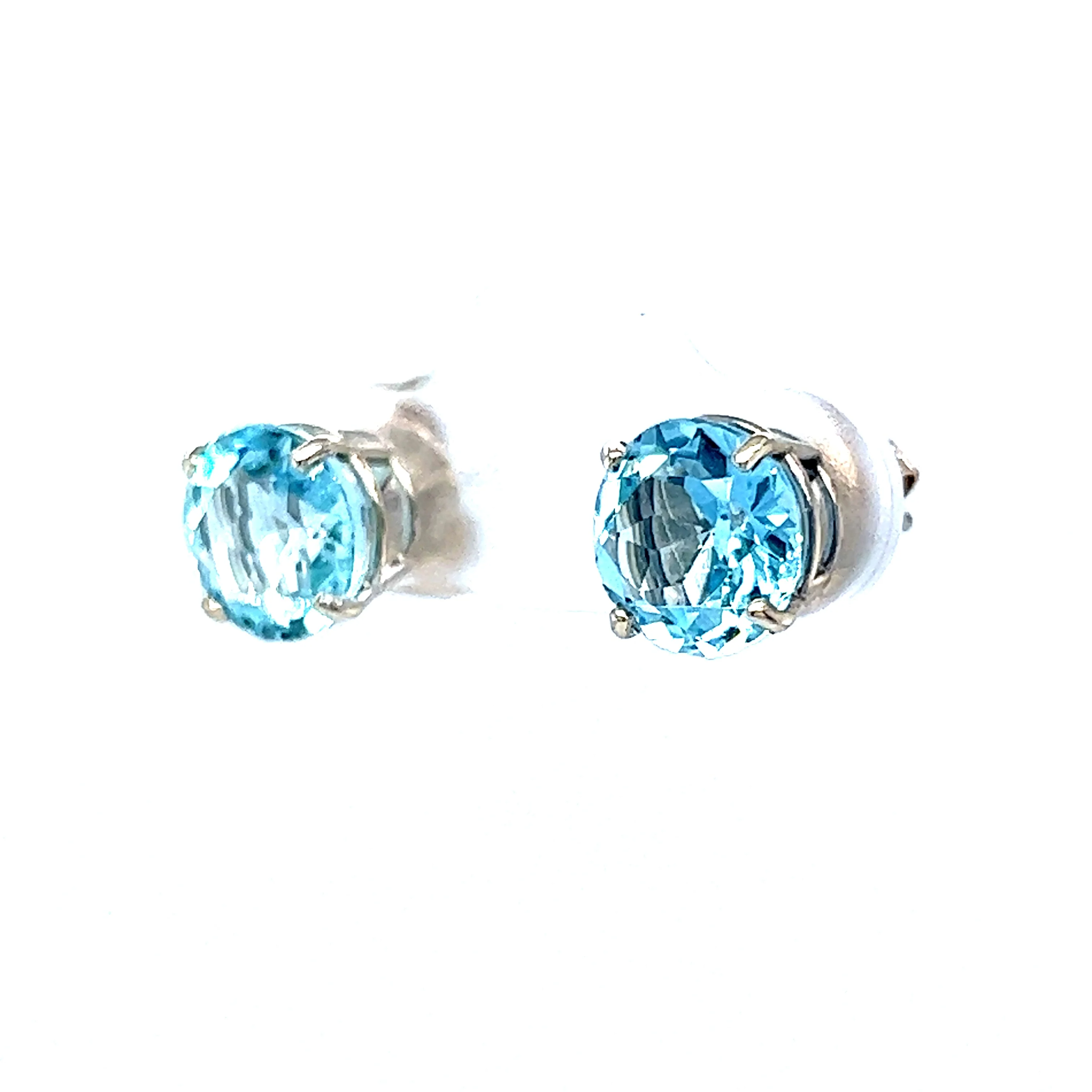 2.70 Round Cut Aquamarine Stud Earrings in 14k White Gold - Image 2