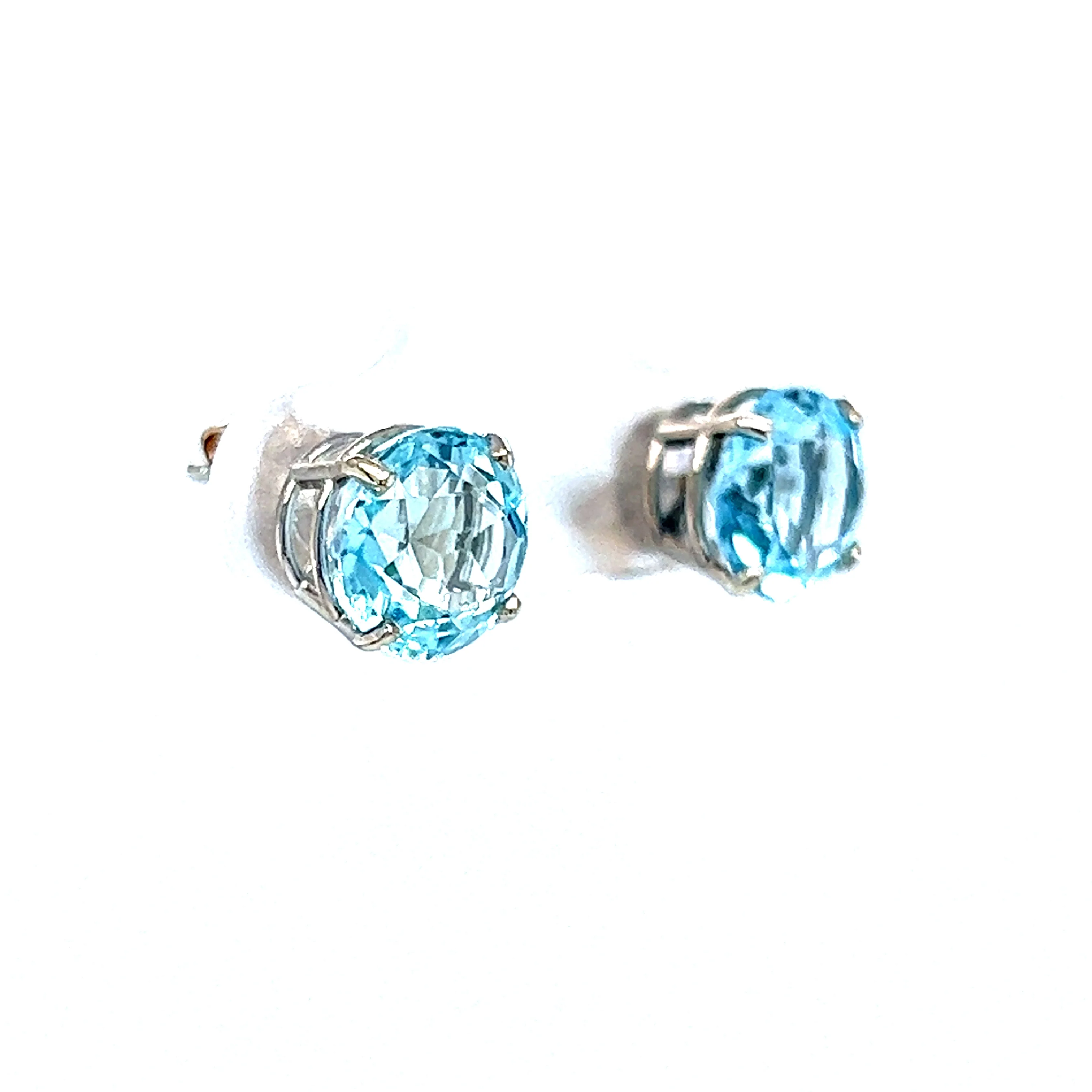 2.70 Round Cut Aquamarine Stud Earrings in 14k White Gold - Image 3