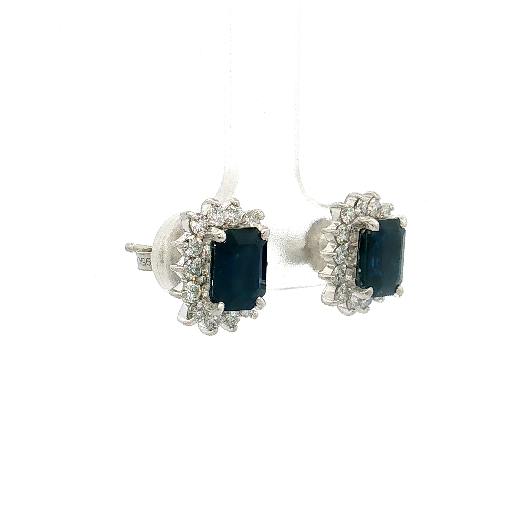 2.72 Blue Sapphire & Diamond Stud Earrings Platinum - Image 3