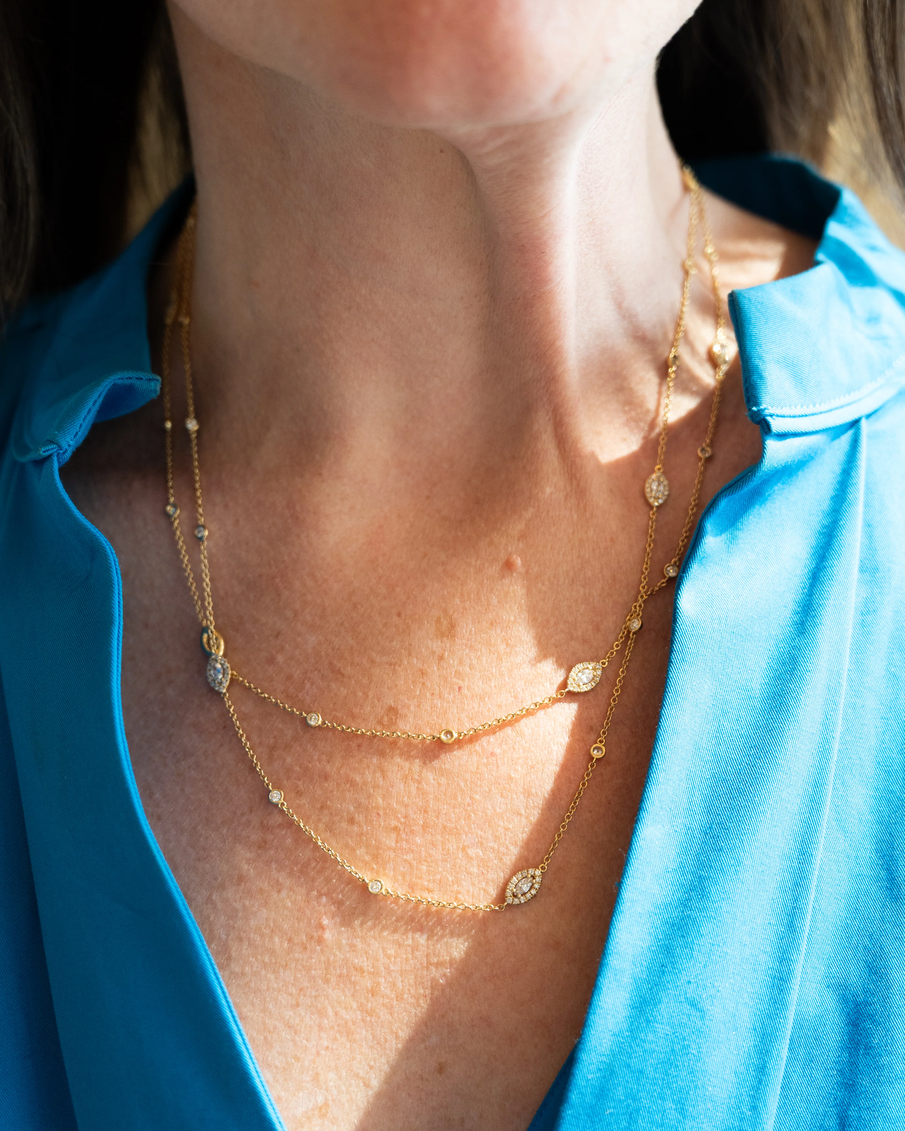 2.73 Marquise & Round Diamond Station Necklace 18k - Image 6