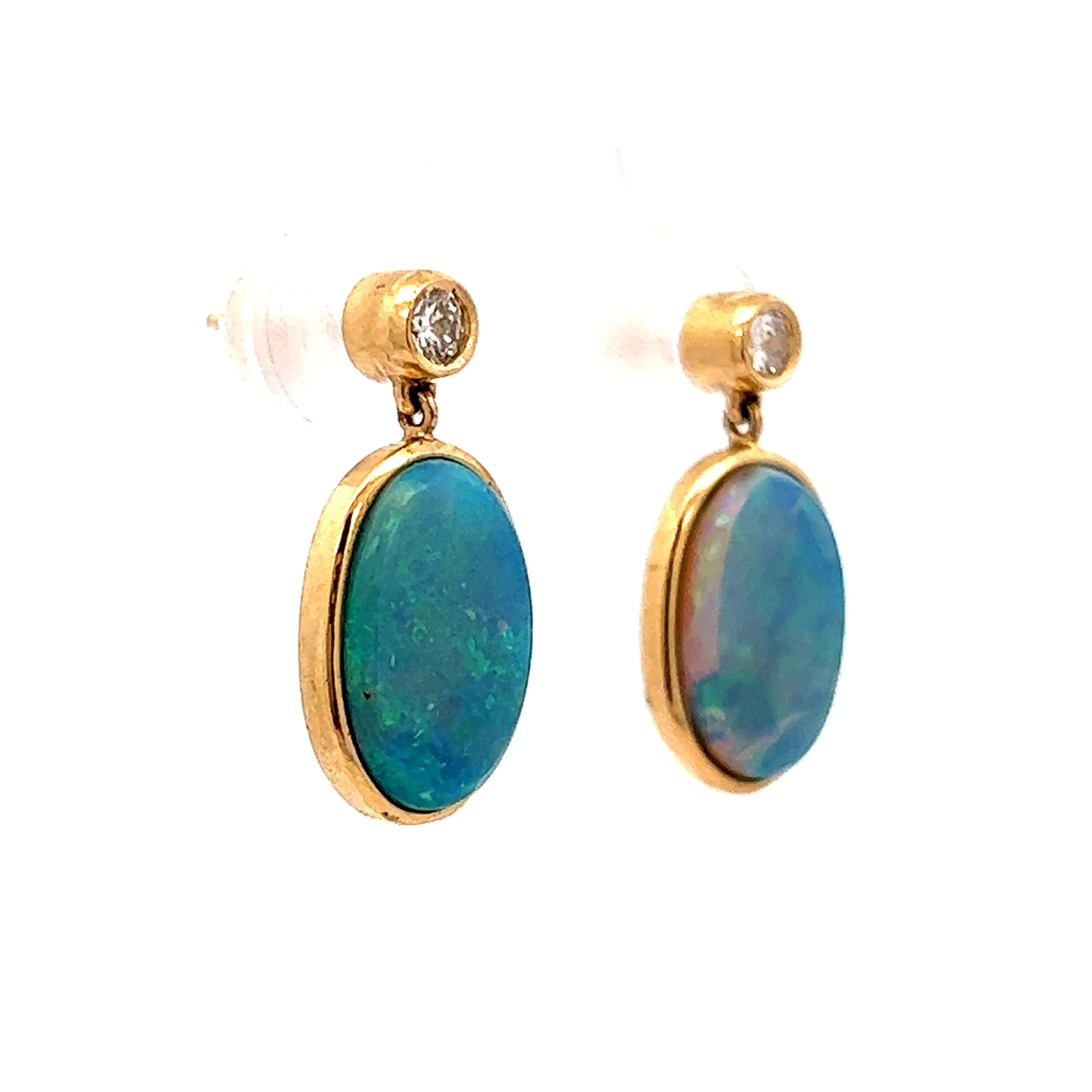 2.74 Cabochon Opal & Diamond Earrings in 18k Yellow Gold - Image 3