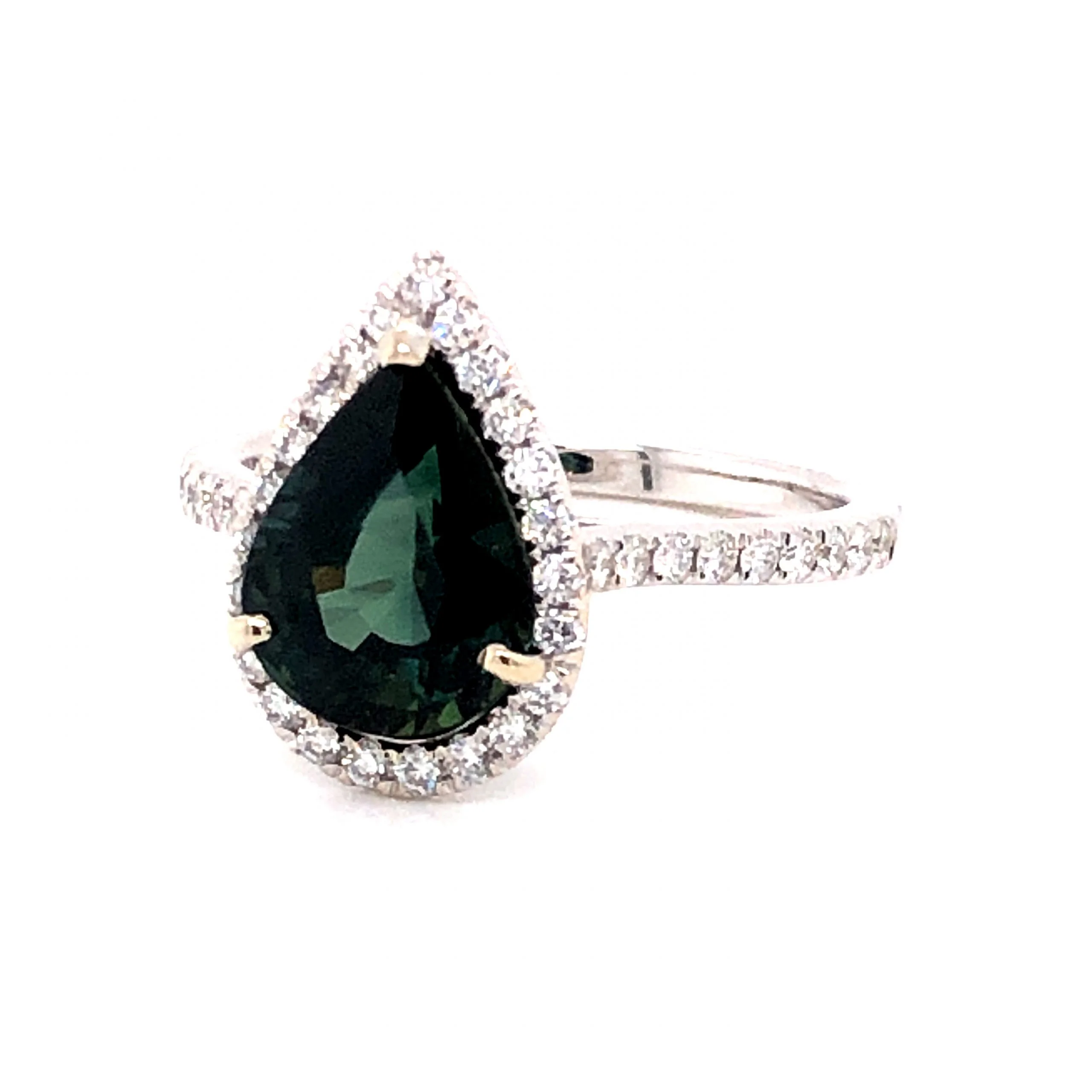 2.83 Pear Cut Green Sapphire and Diamond Ring in 14k White Gold - Image 2