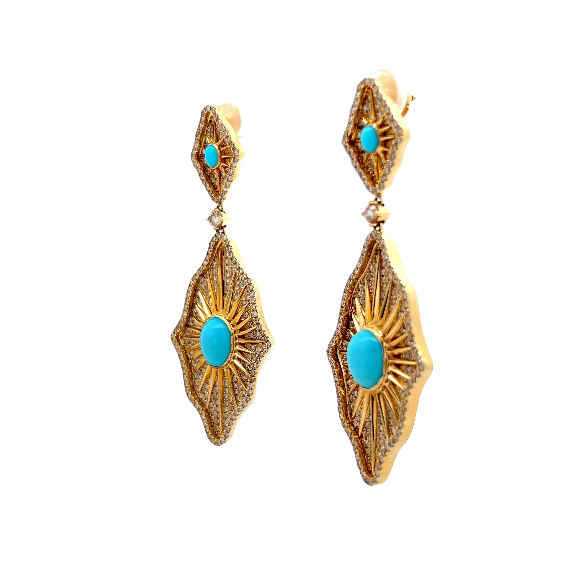2.84 Turquoise & Diamond Drop Earrings in 18k - Image 2
