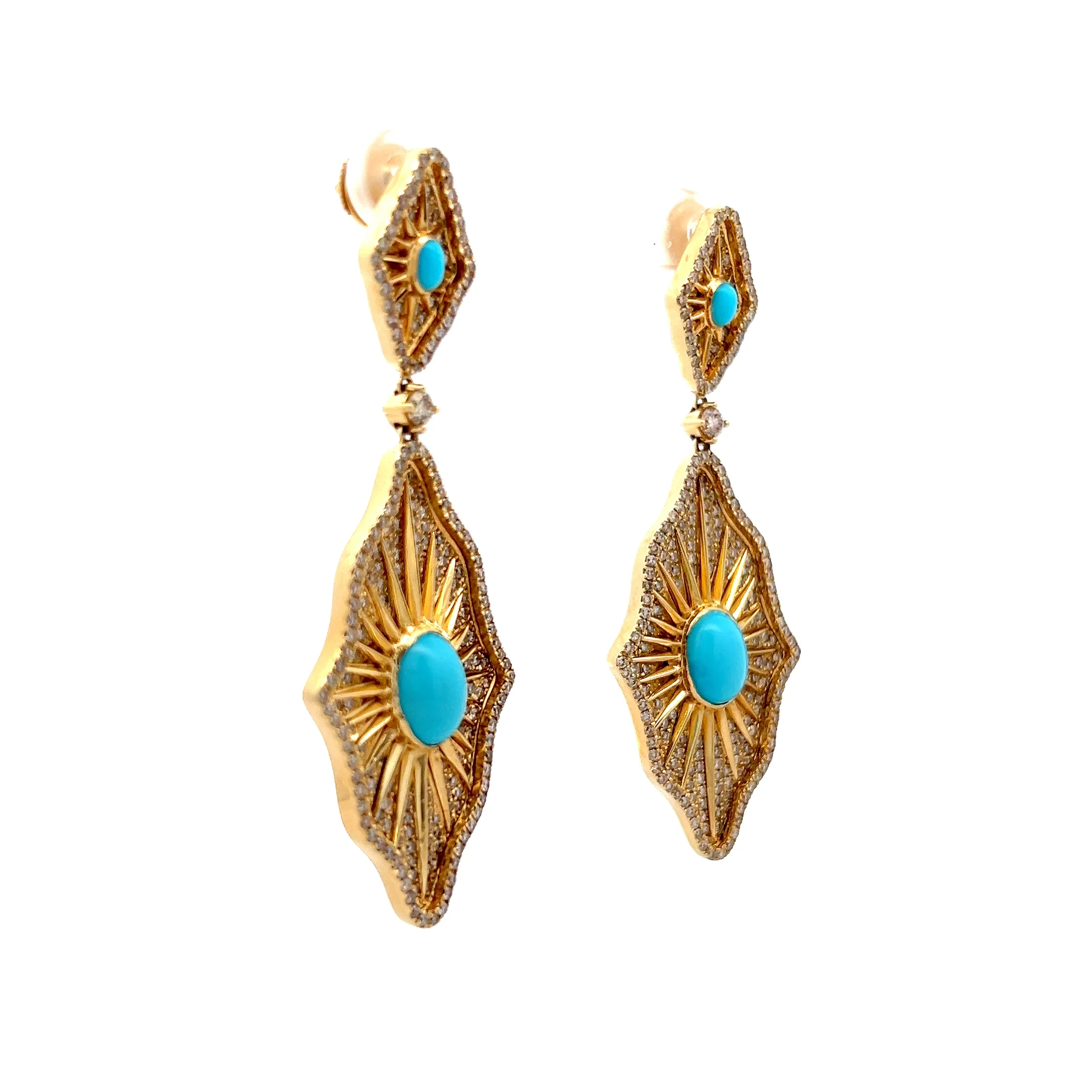 2.84 Turquoise & Diamond Drop Earrings in 18k - Image 3