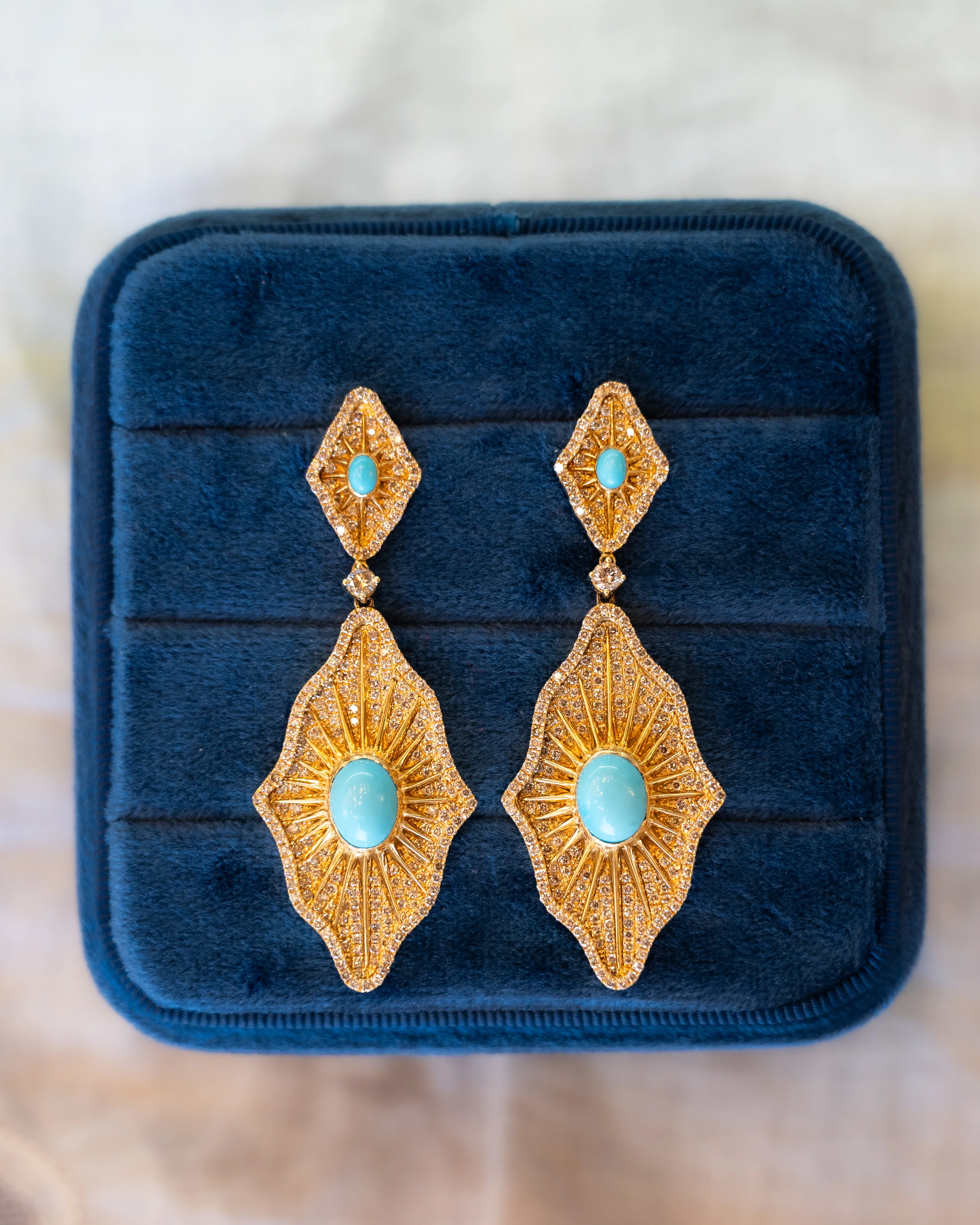 2.84 Turquoise & Diamond Drop Earrings in 18k - Image 4