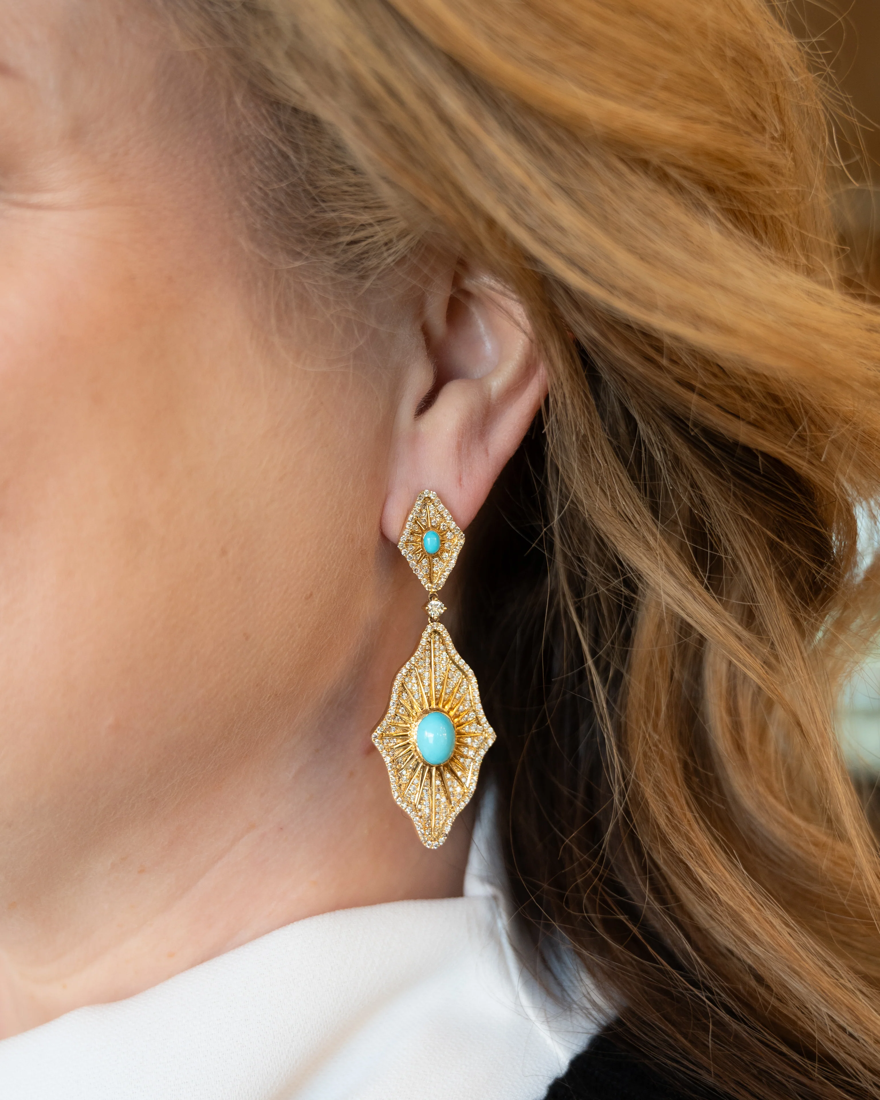 2.84 Turquoise & Diamond Drop Earrings in 18k - Image 5