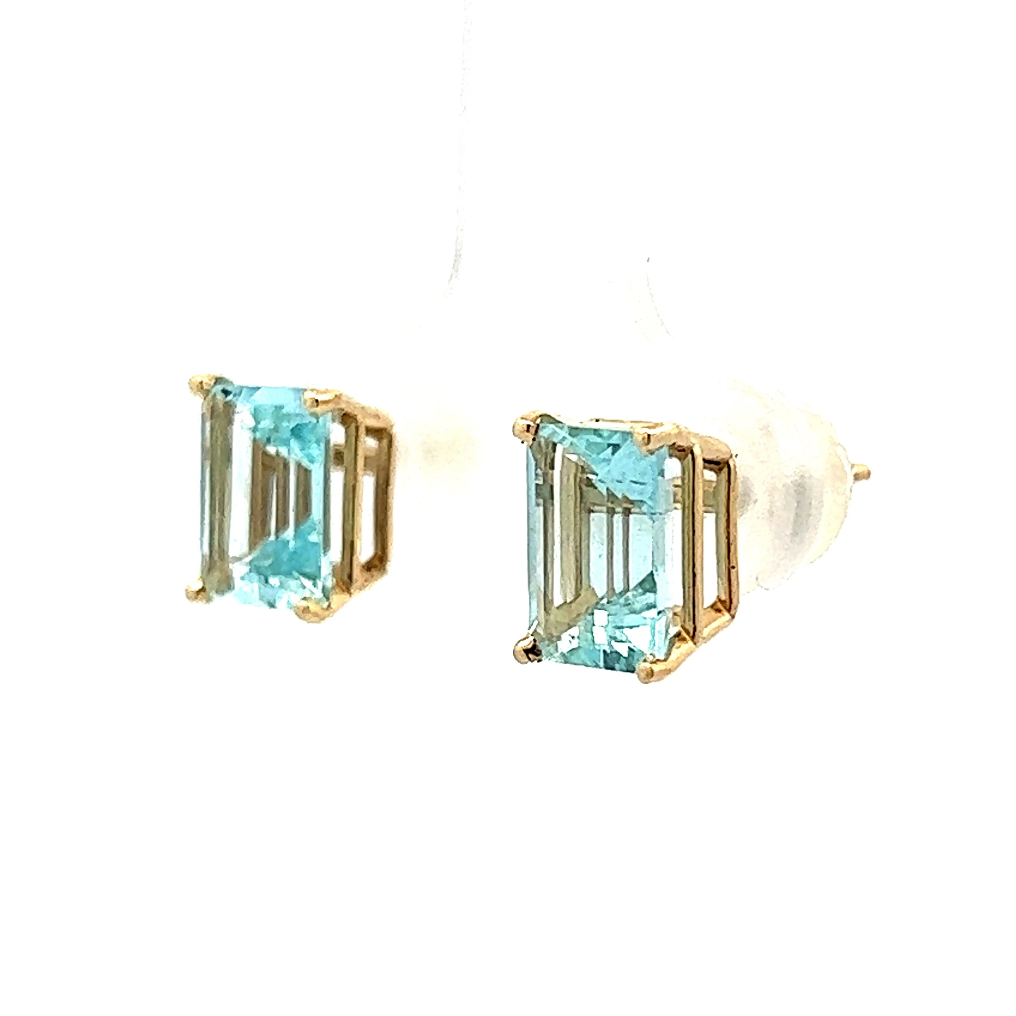 2.86 Emerald Cut Aquamarine Stud Earrings in Yellow Gold - Image 2