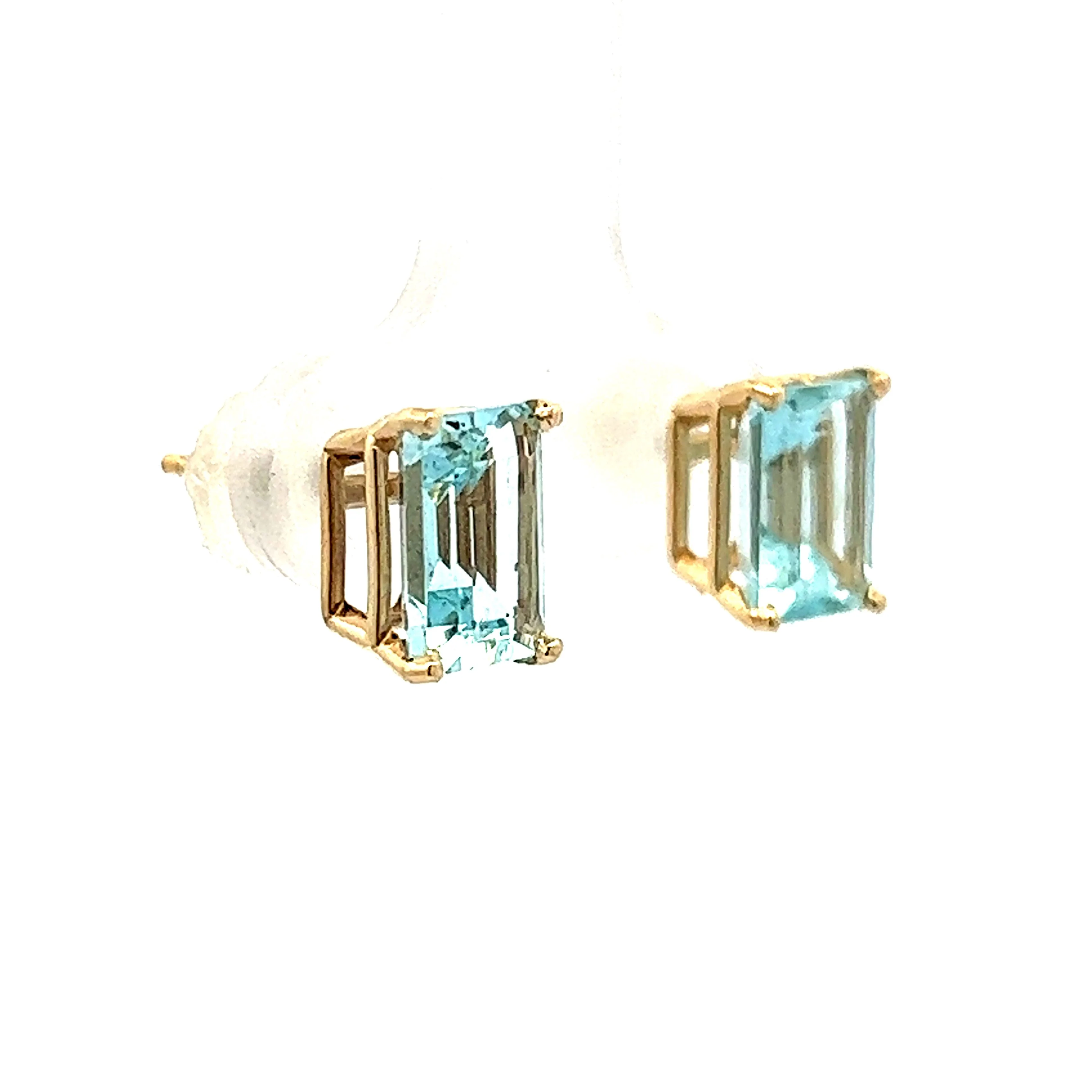2.86 Emerald Cut Aquamarine Stud Earrings in Yellow Gold - Image 3