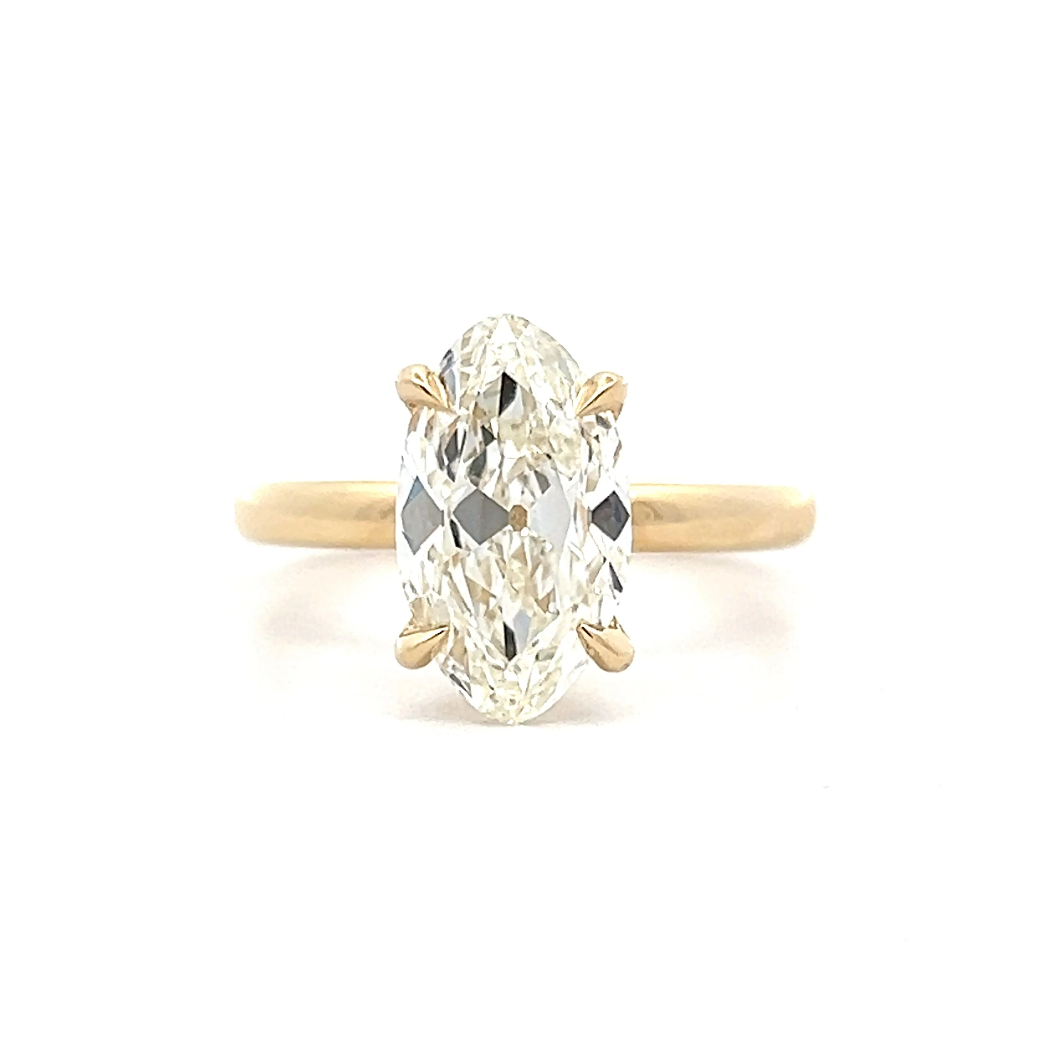 2.86 Moval Cut Diamond Engagement Ring in 14k Yellow Gold