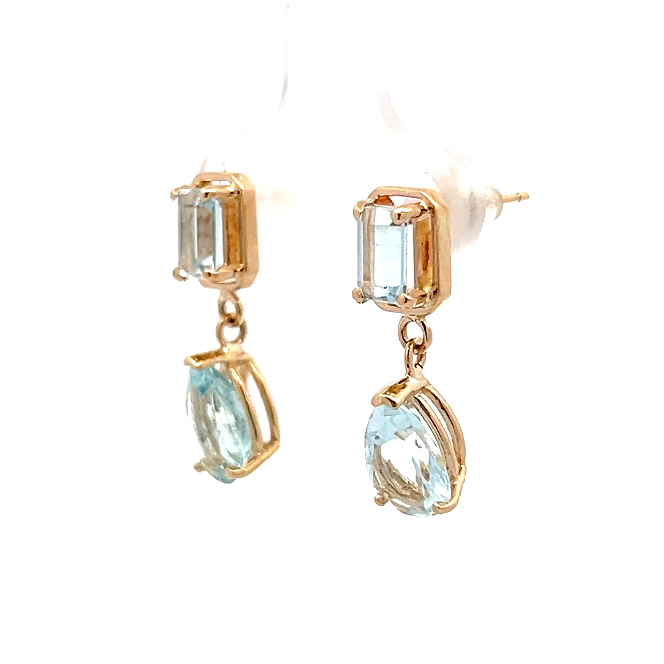 2.86 Pear & Emerald Cut Aquamarine Dangle Earrings 14k - Image 2