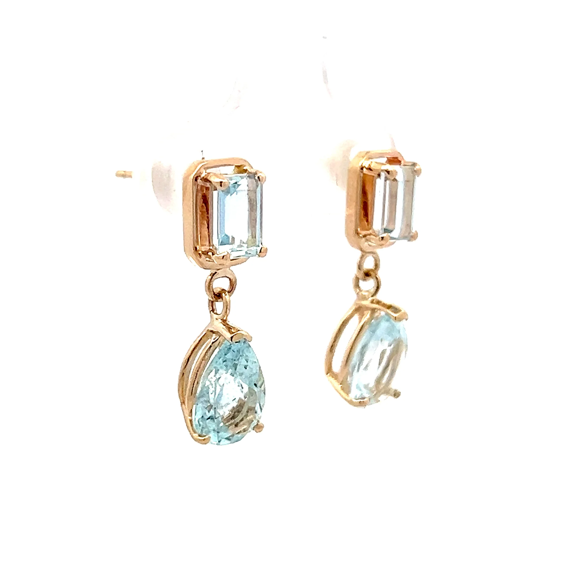 2.86 Pear & Emerald Cut Aquamarine Dangle Earrings 14k - Image 3