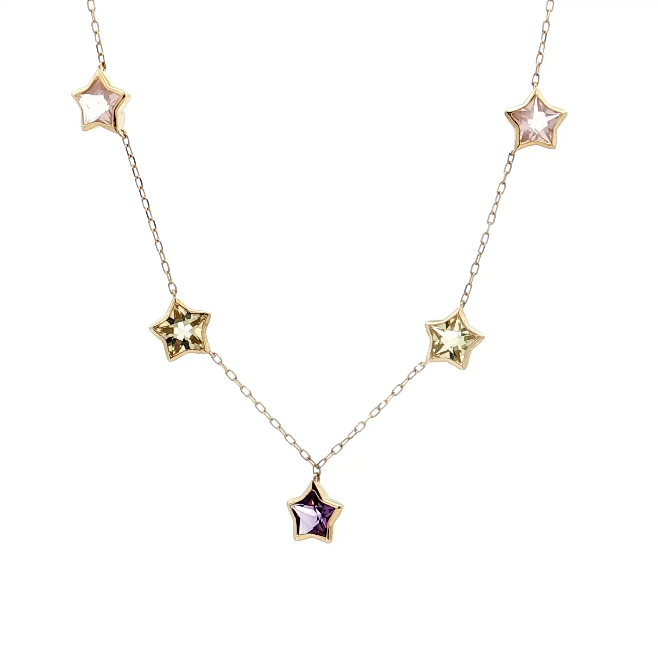 2.90 Amethyst & Peridot Necklace 14k Yellow Gold