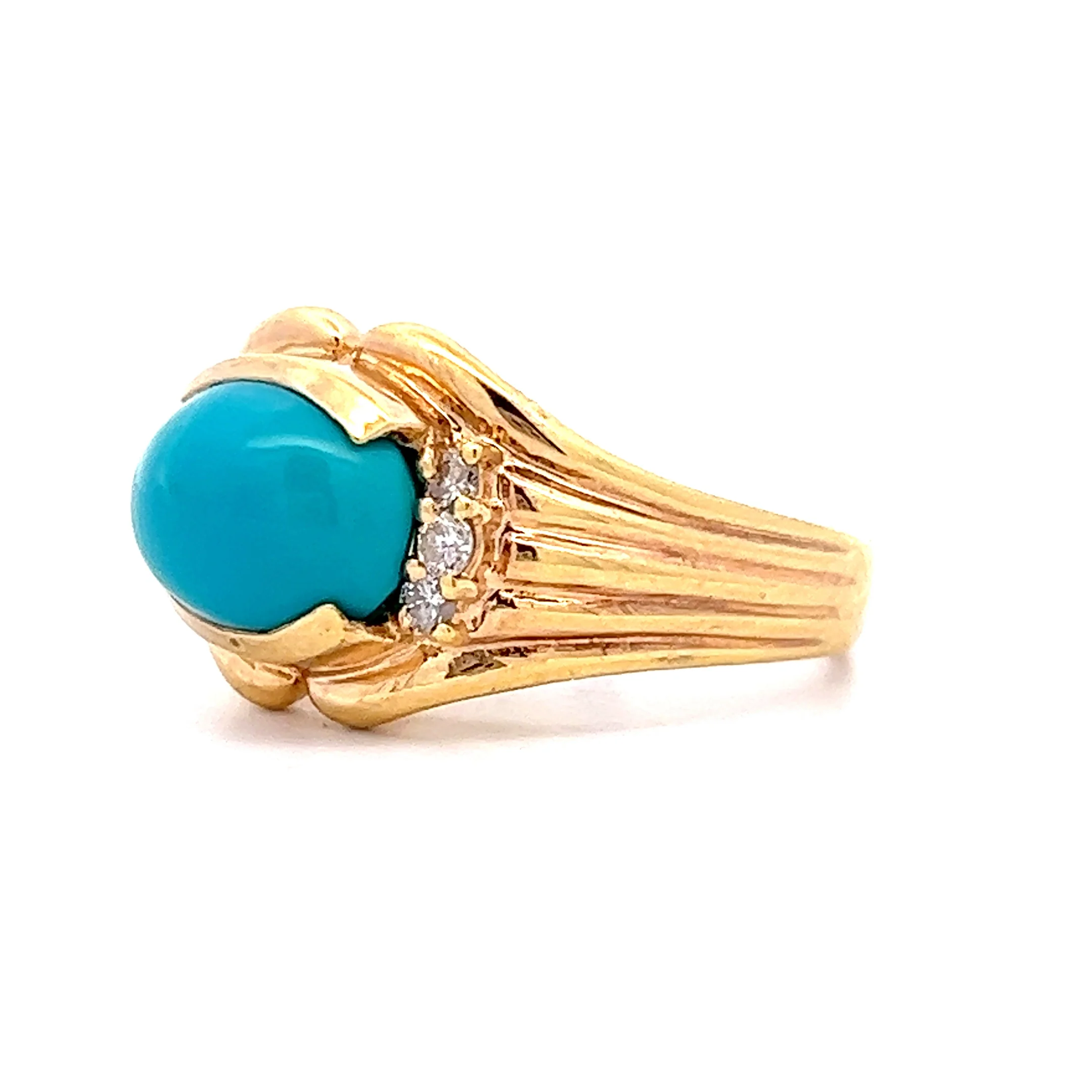 2.92 Turquoise & Diamond Cocktail Ring in 14k Yellow Gold - Image 2