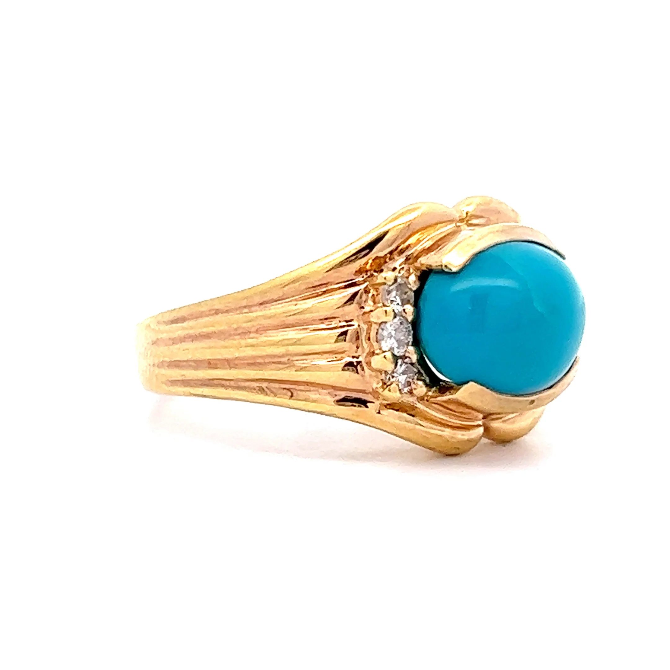 2.92 Turquoise & Diamond Cocktail Ring in 14k Yellow Gold - Image 3