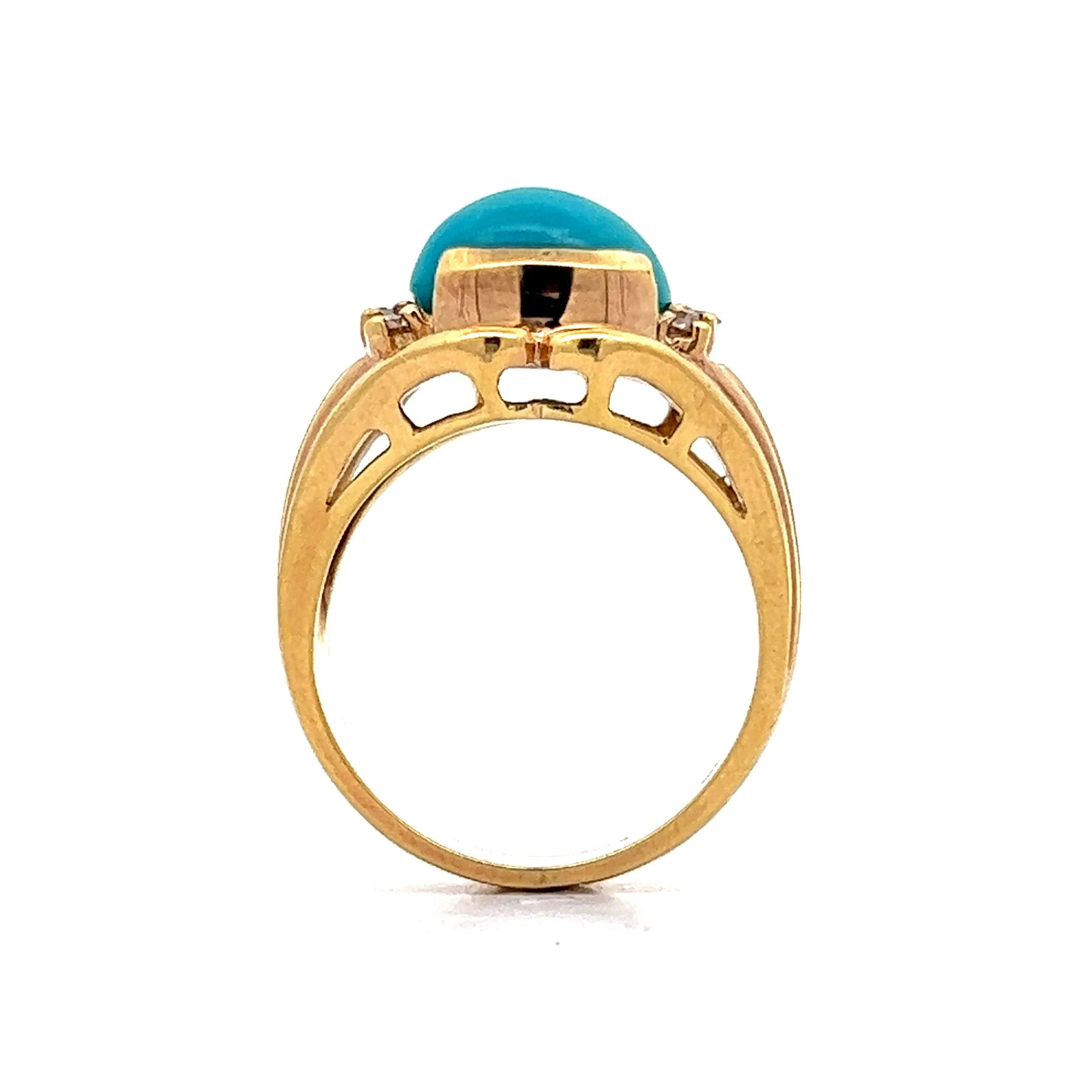 2.92 Turquoise & Diamond Cocktail Ring in 14k Yellow Gold - Image 4