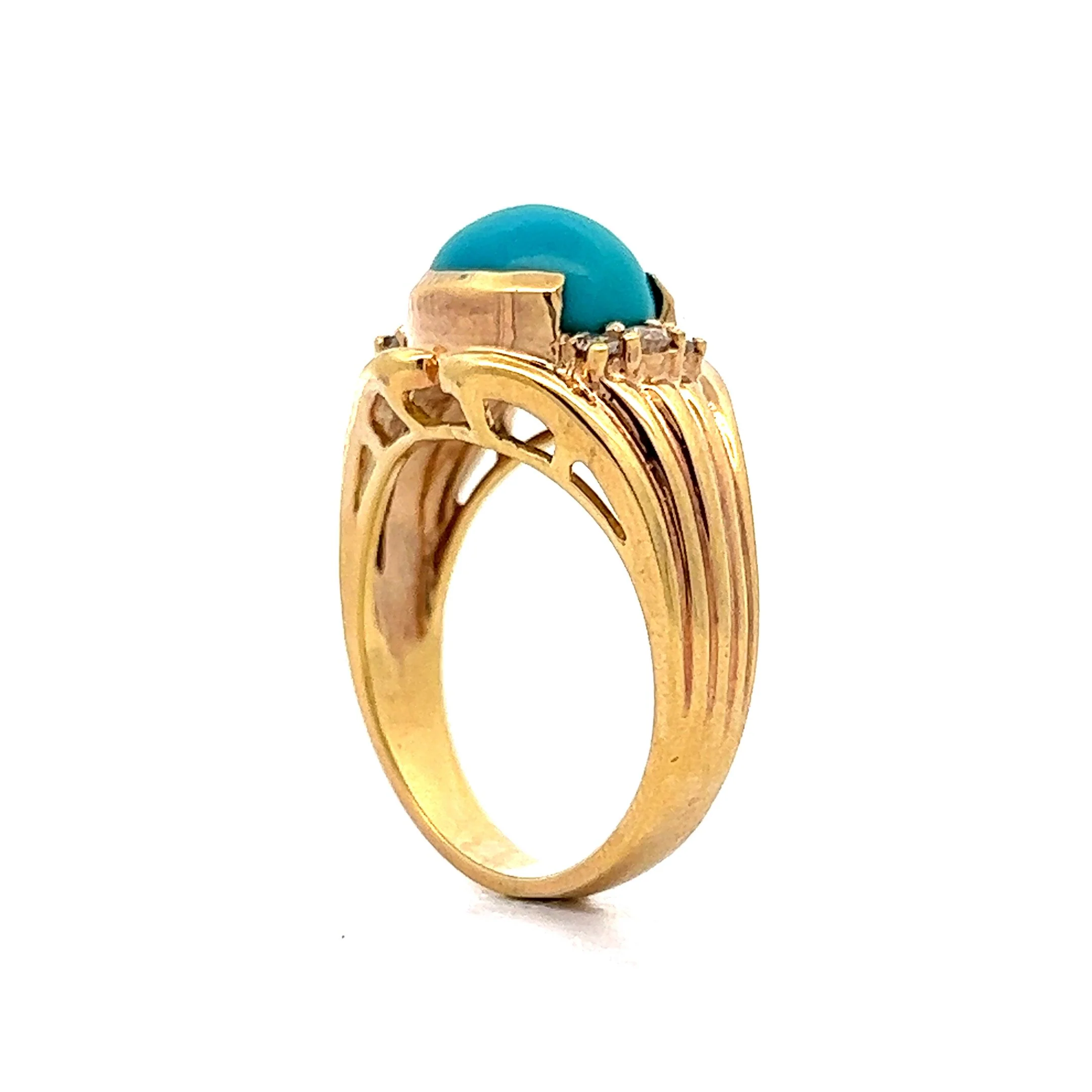 2.92 Turquoise & Diamond Cocktail Ring in 14k Yellow Gold - Image 5