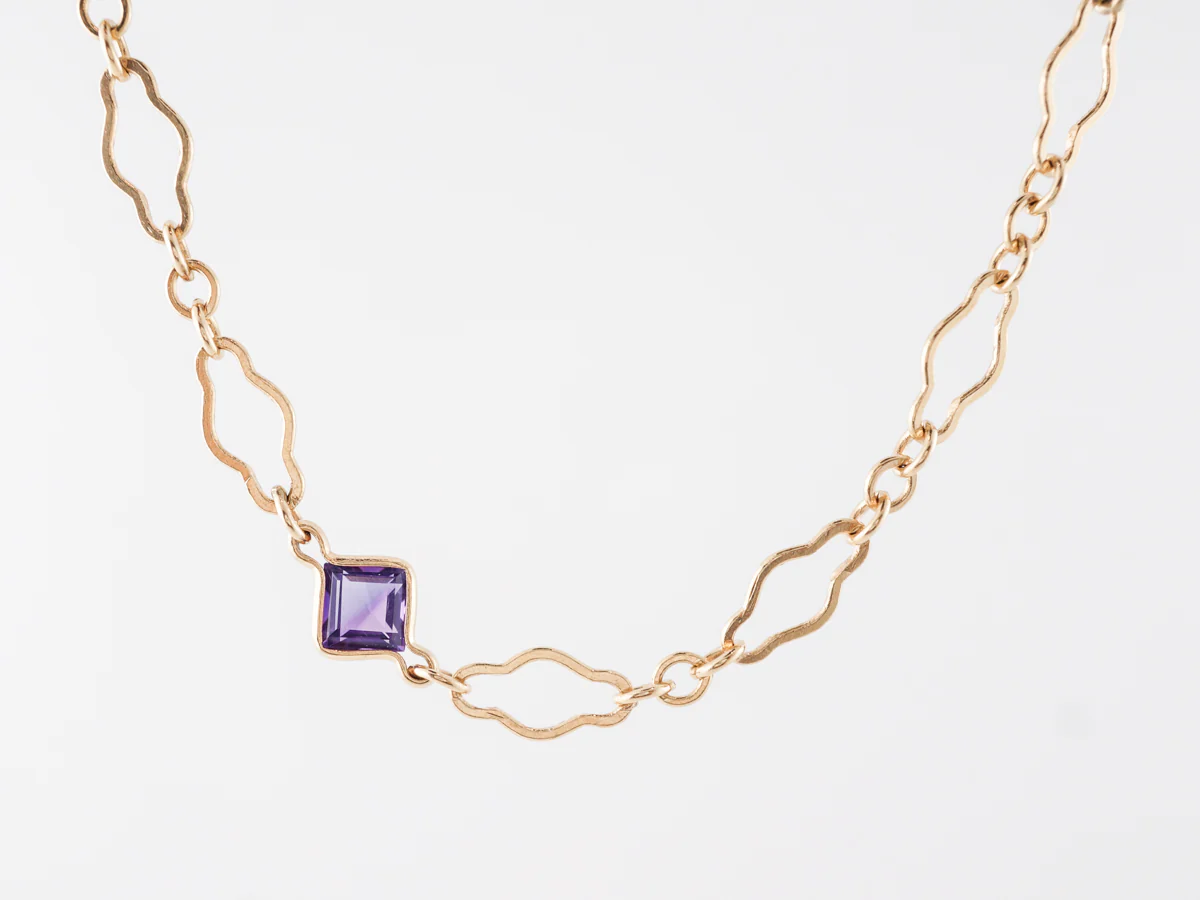 2.94 Square Cut Amethyst Chain Necklace in 14k - Image 2