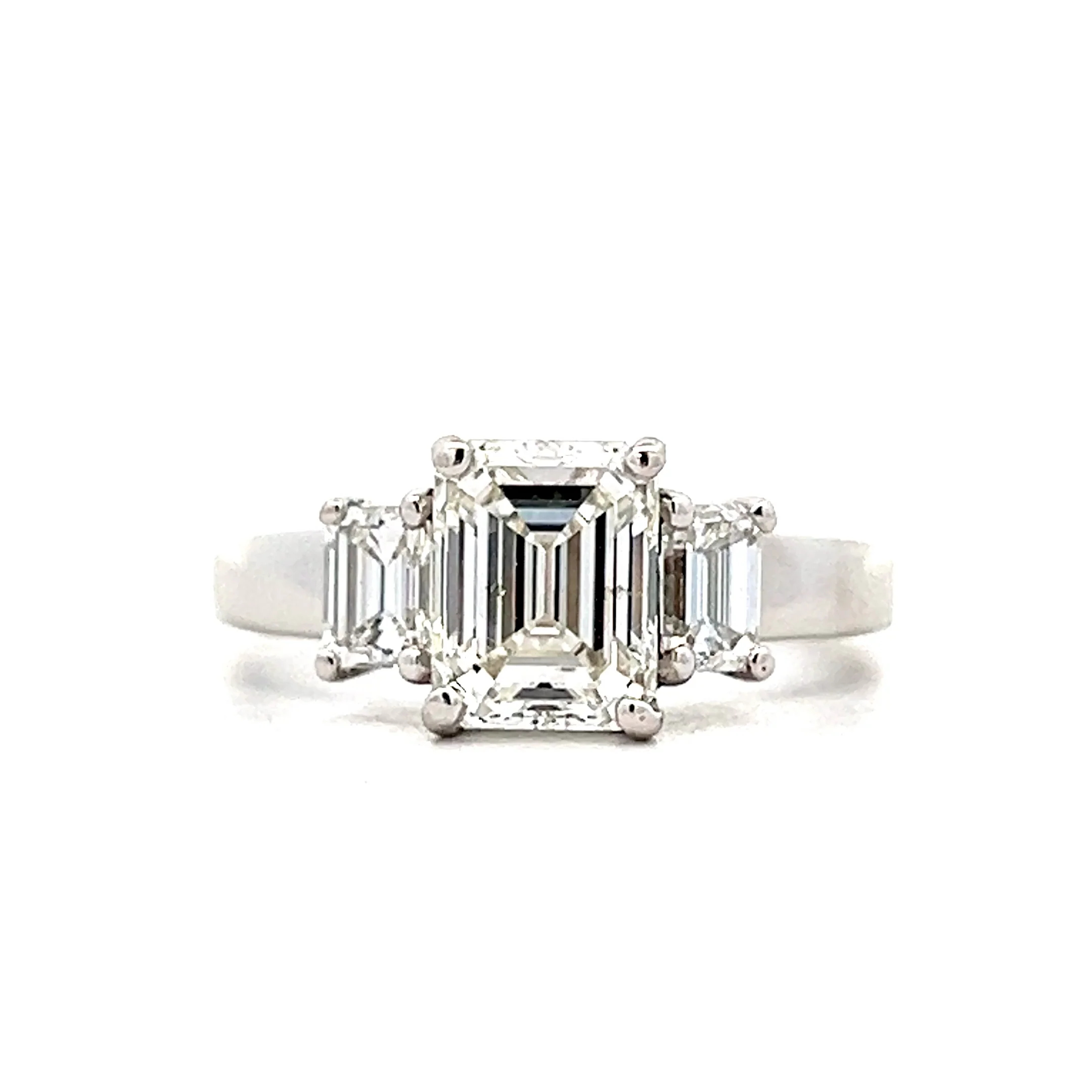 2 Carat 3 Stone Emerald Cut Engagement Ring Platinum