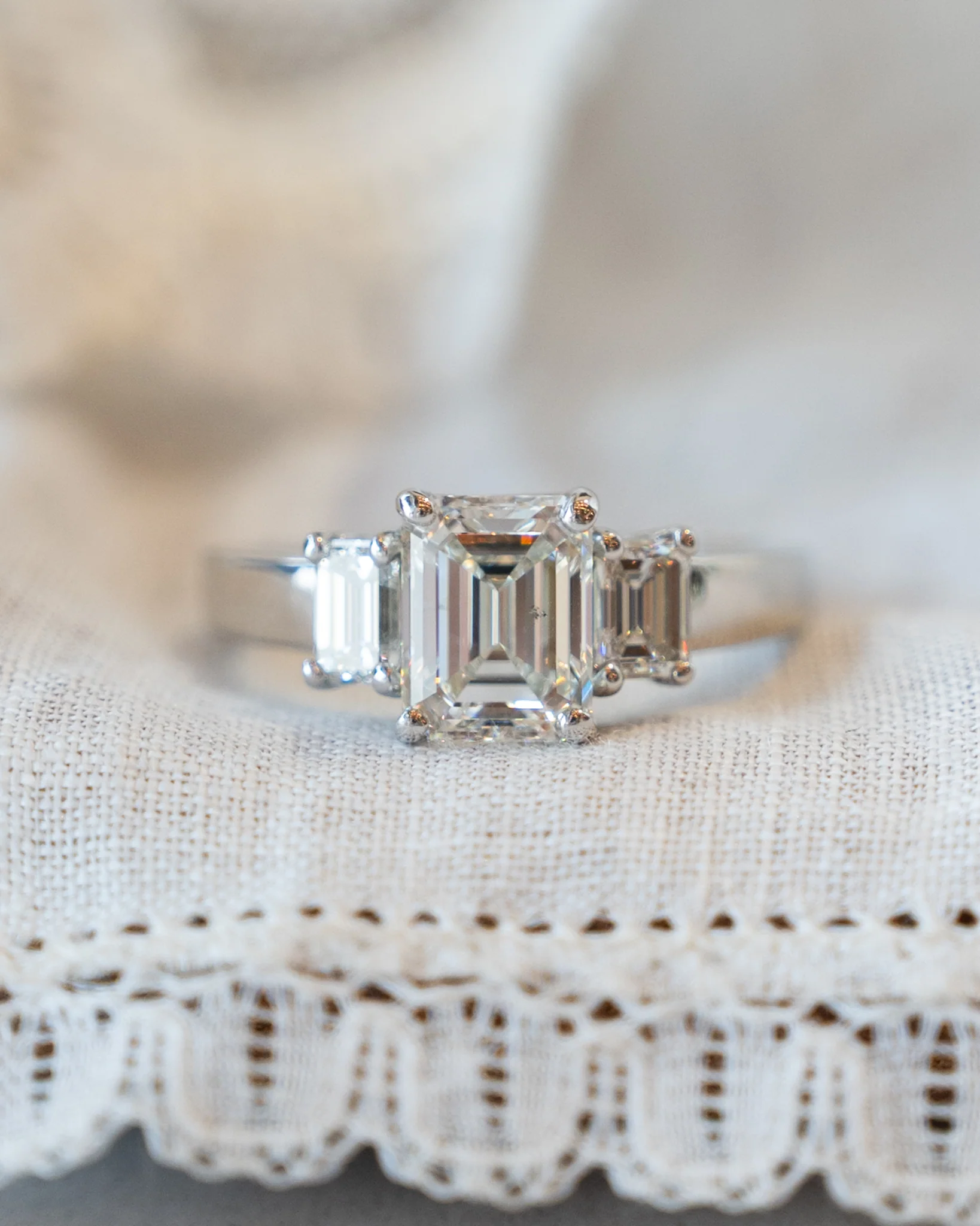 2 Carat 3 Stone Emerald Cut Engagement Ring Platinum - Image 6