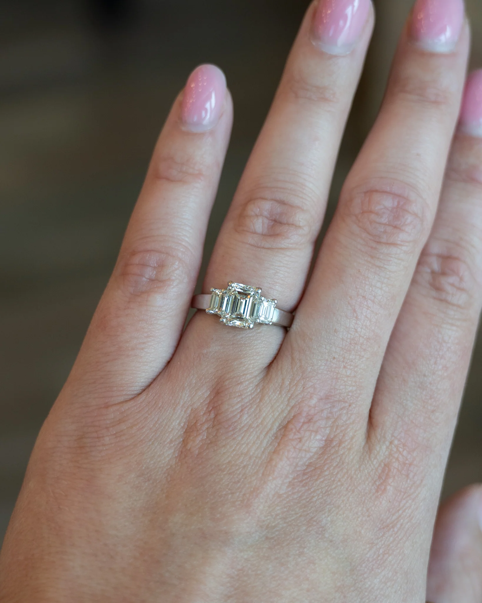 2 Carat 3 Stone Emerald Cut Engagement Ring Platinum - Image 7
