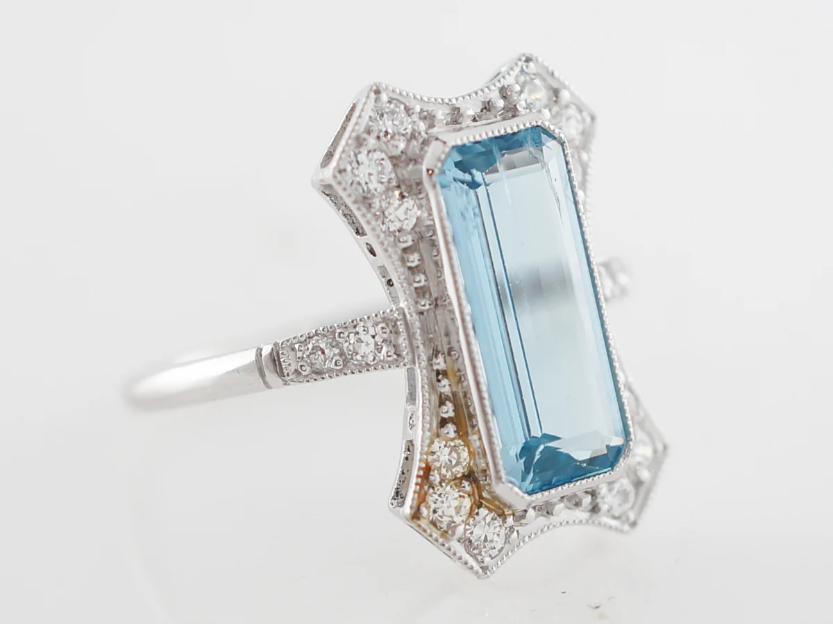 2 Carat Aquamarine & Diamond Cocktail Ring in Platinum - Image 3