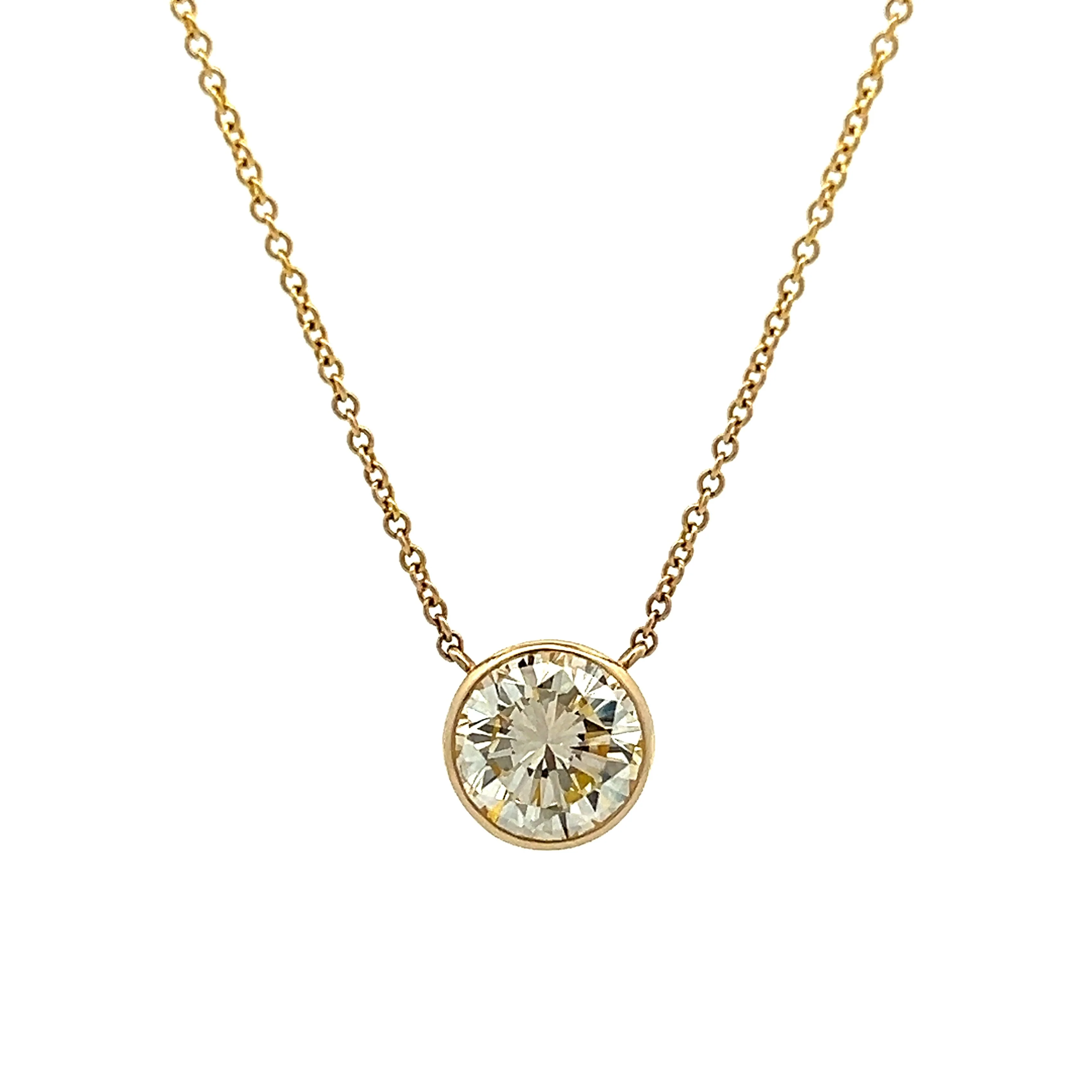 2 Carat Bezel Set Diamond Necklace in 14k Yellow Gold