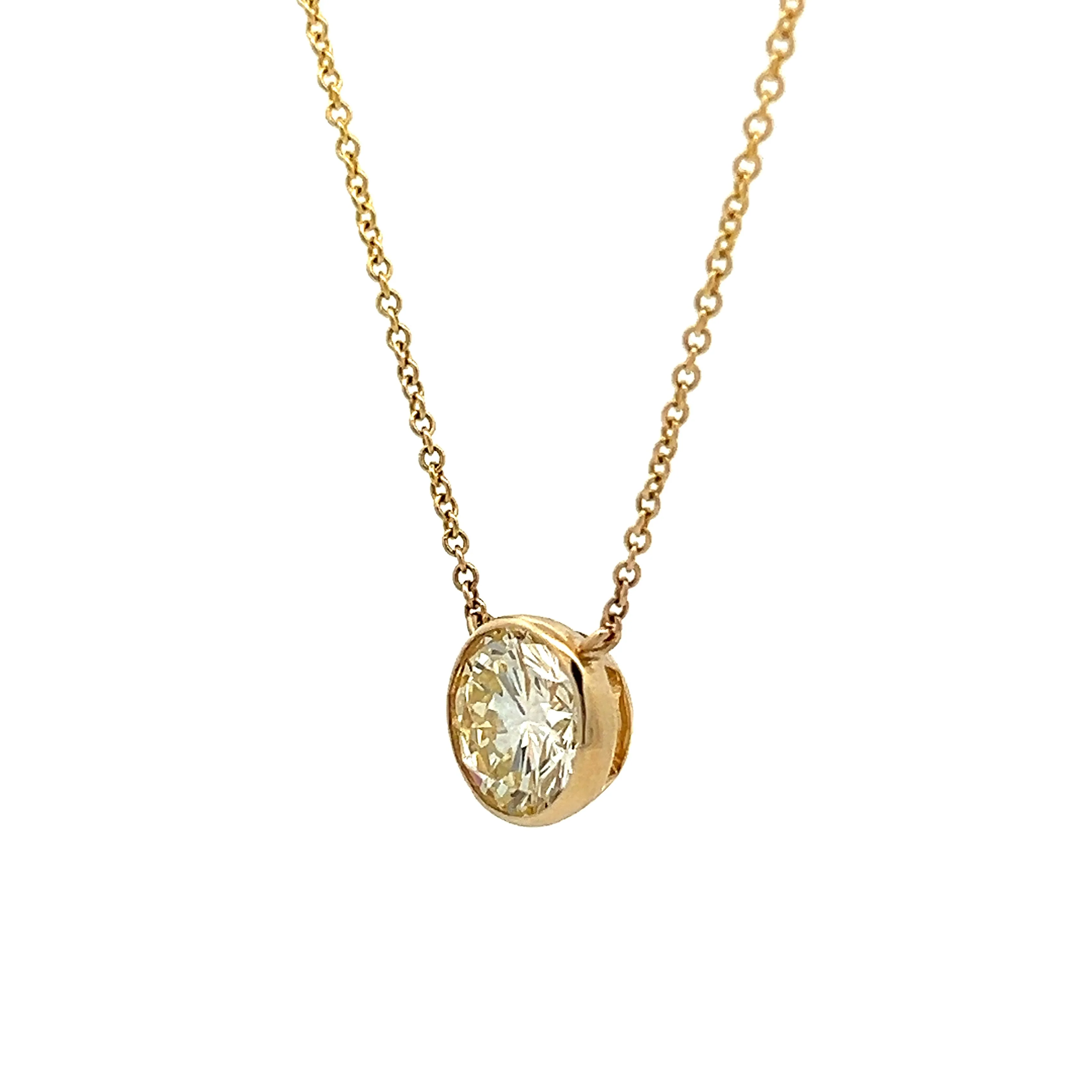 2 Carat Bezel Set Diamond Necklace in 14k Yellow Gold - Image 2