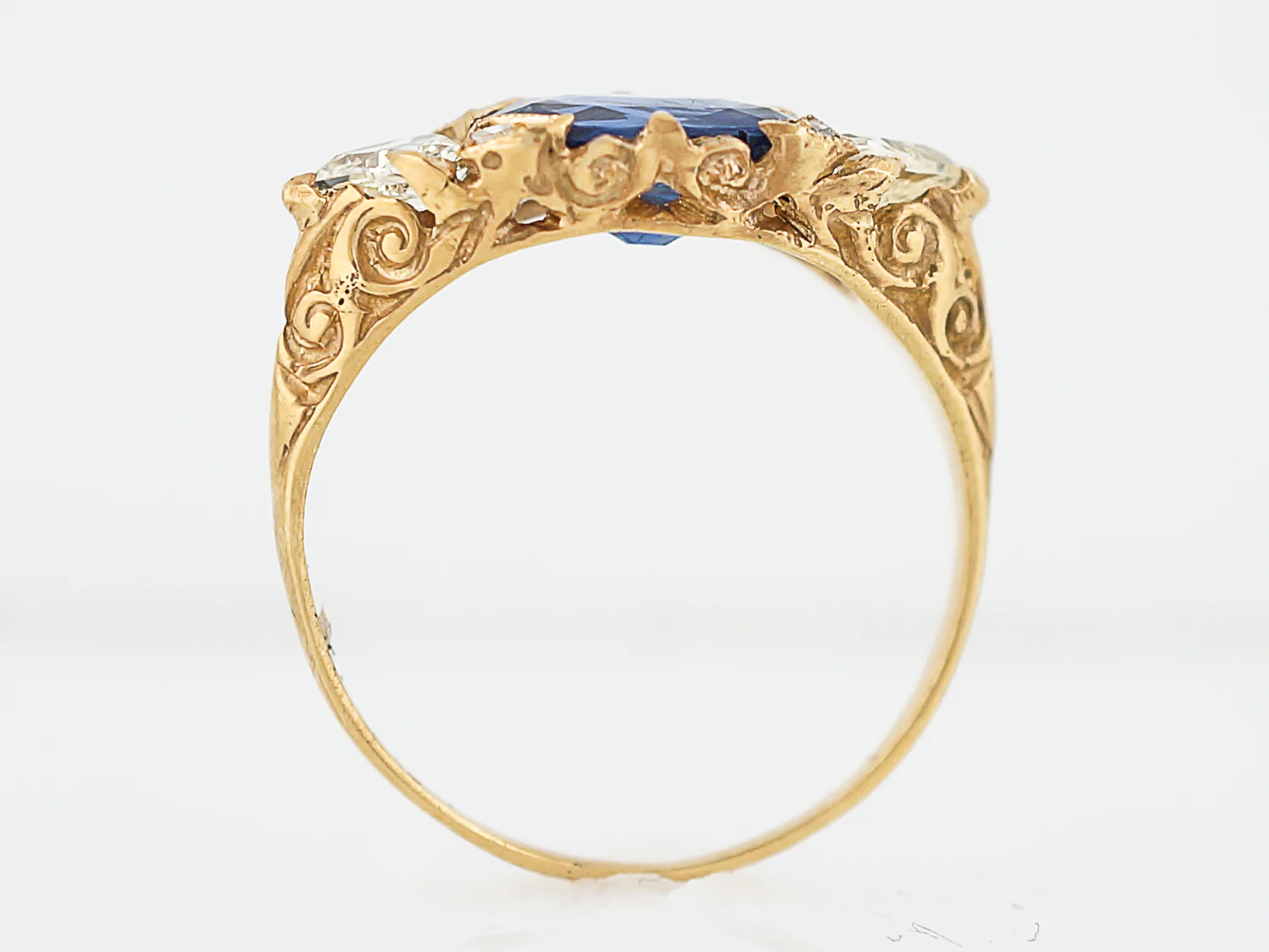 2 Carat Blue Sapphire Ring w/Trilliant Cut Diamonds - Image 5