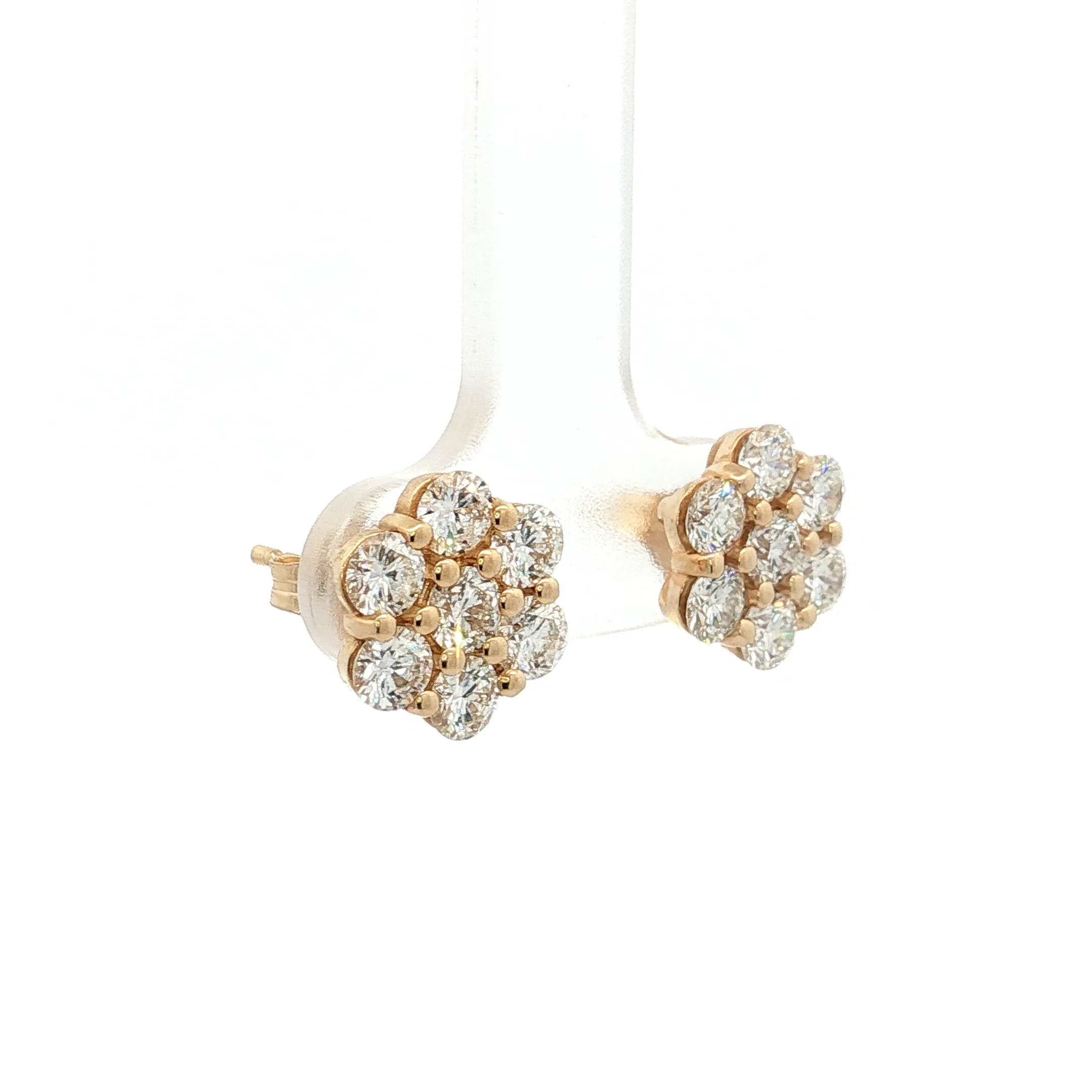 2 Carat Diamond Cluster Stud Earrings 14k - Image 3
