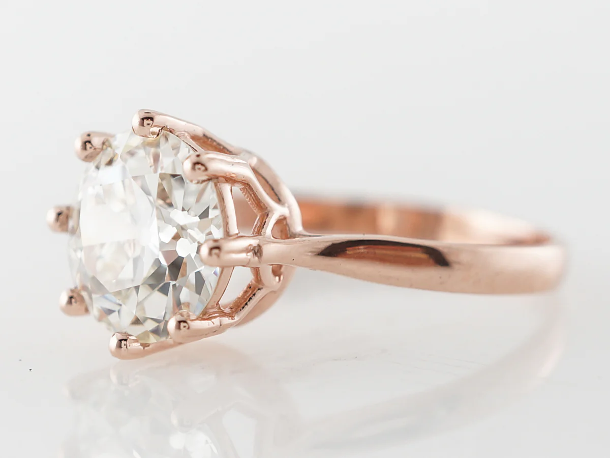 2 Carat European Cut Diamond Engagement Ring in Rose Gold - Image 2