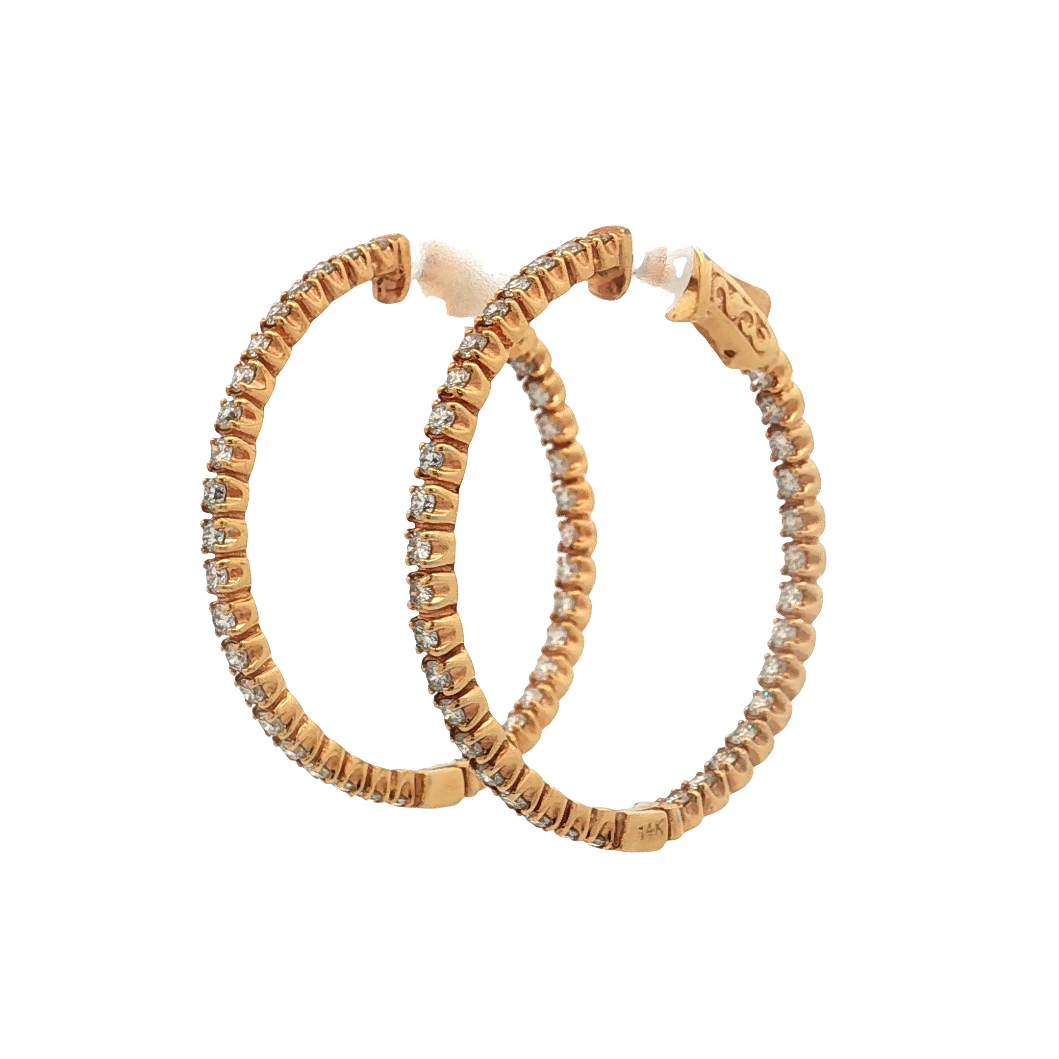 2 Carat Inside Out Diamond Hoop Earrings 14K - Image 2
