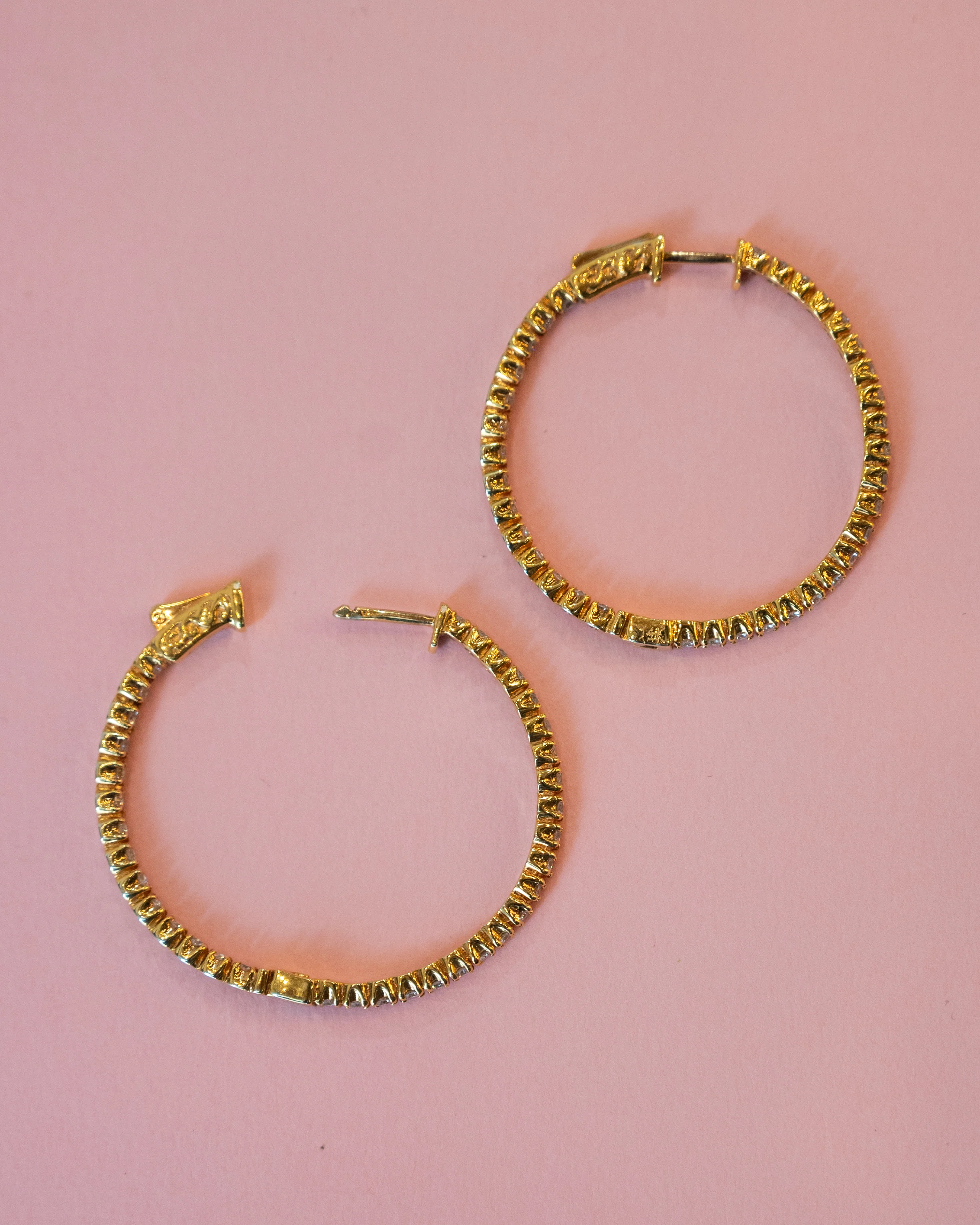 2 Carat Inside Out Diamond Hoop Earrings 14K - Image 5