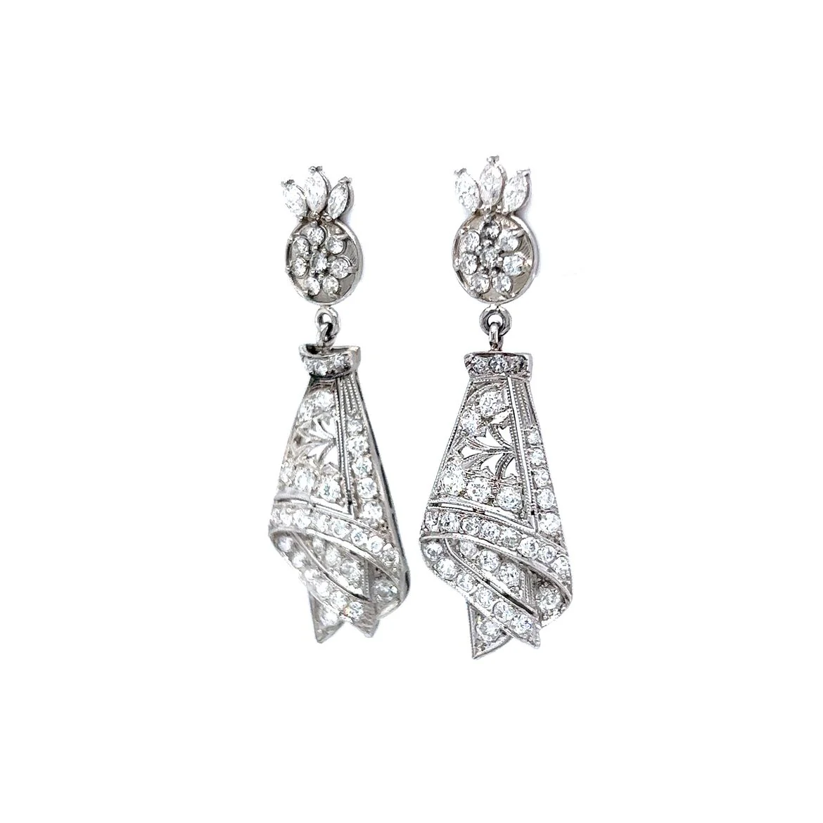 2 Carat Old Euro Diamonds Art Deco Style Earrings in Platinum - Image 2