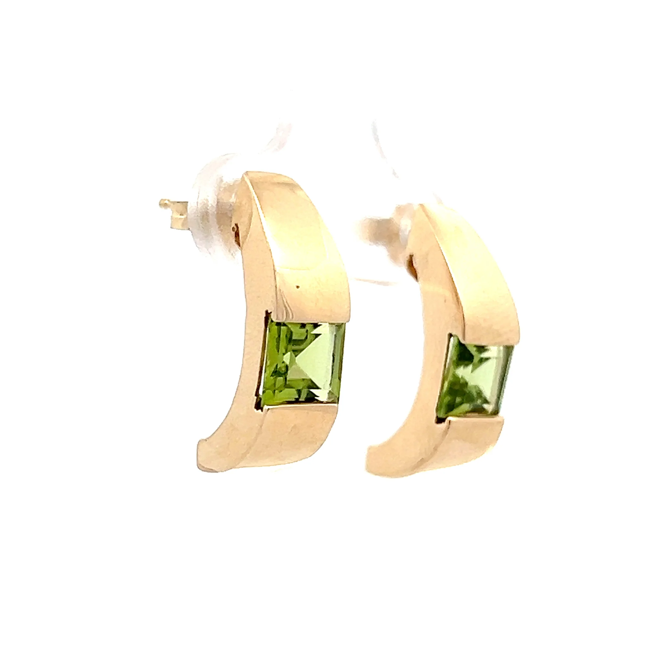 2 Carat Square Cut Peridot Hoop Earrings in 14k - Image 3