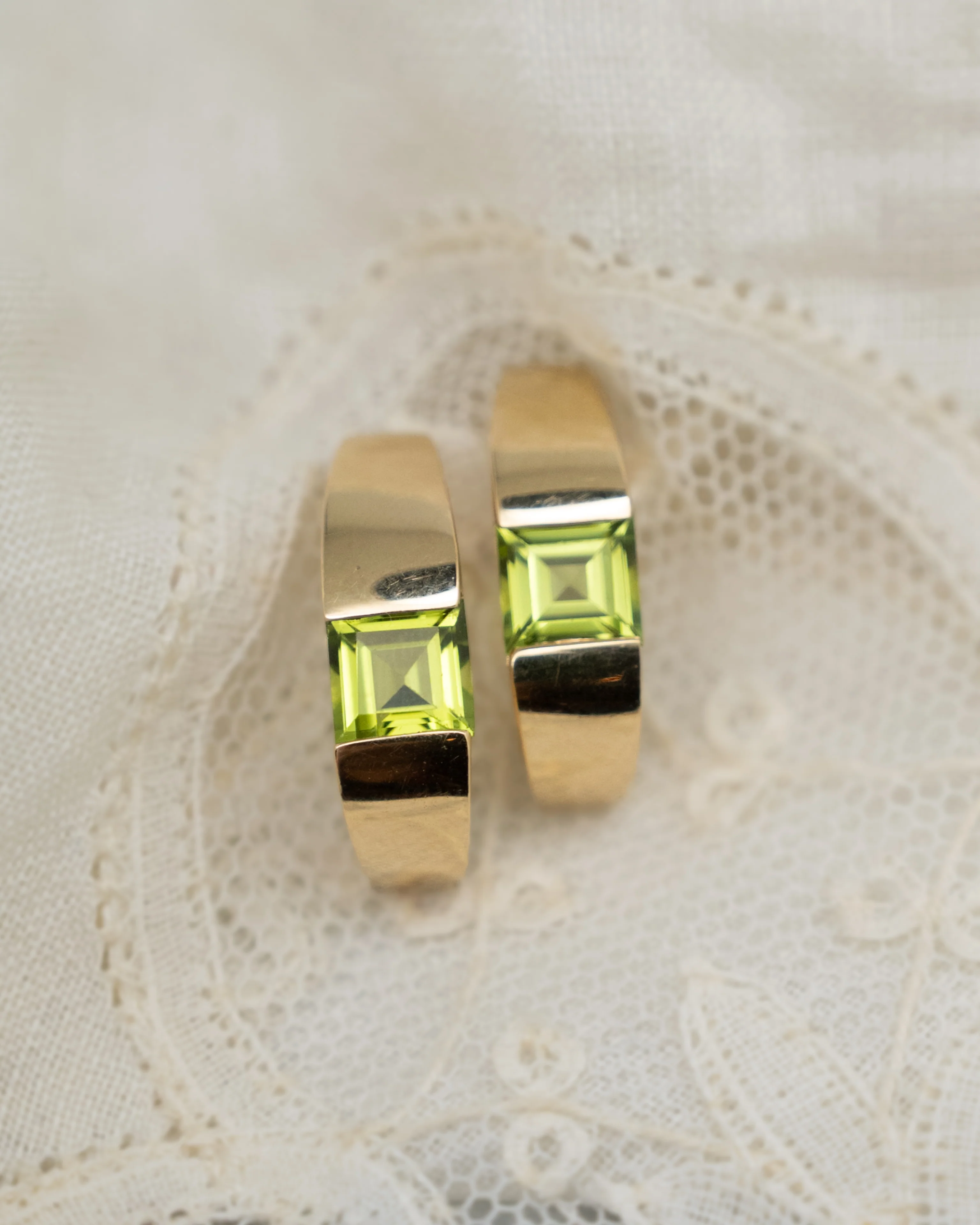 2 Carat Square Cut Peridot Hoop Earrings in 14k - Image 4