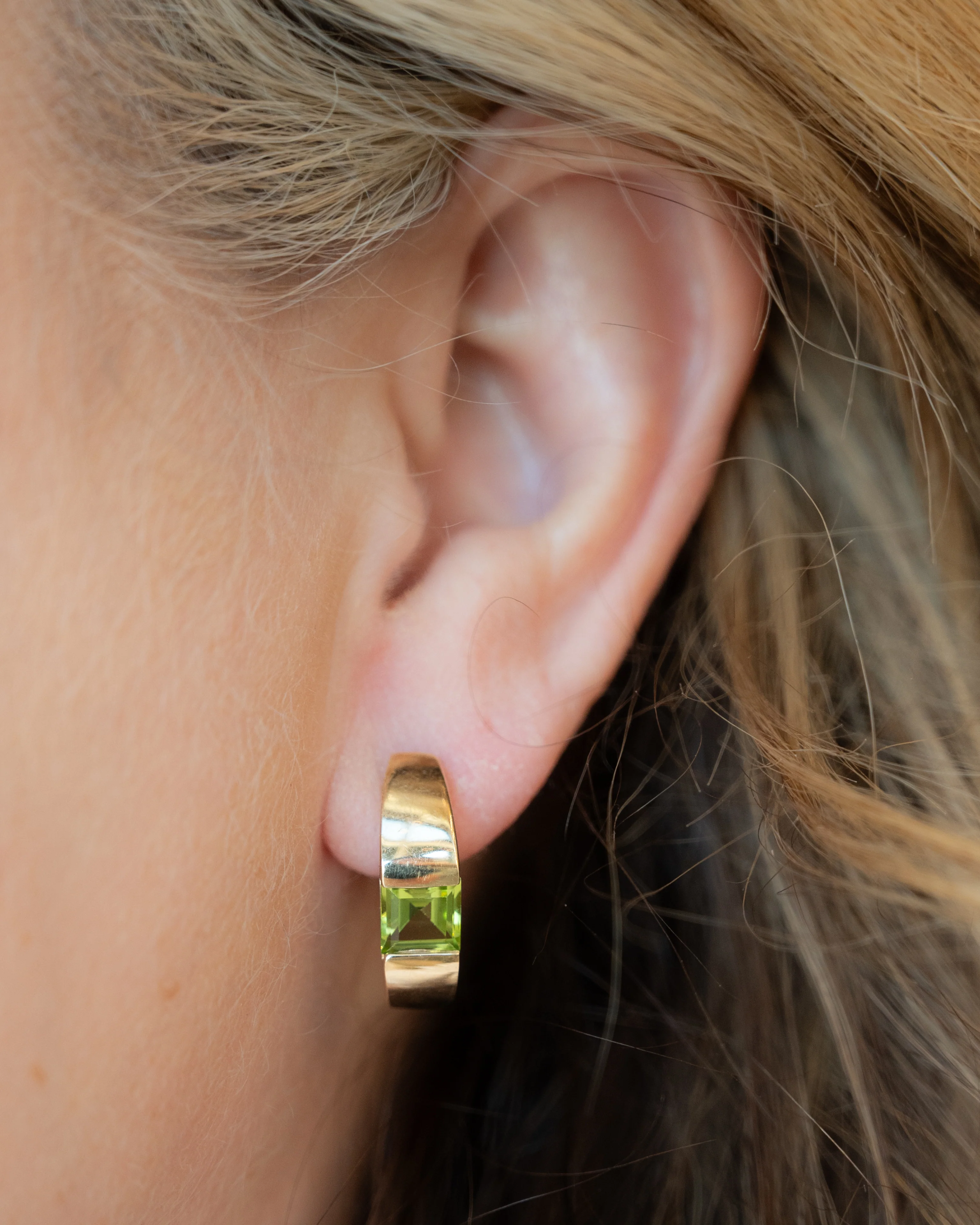 2 Carat Square Cut Peridot Hoop Earrings in 14k - Image 5
