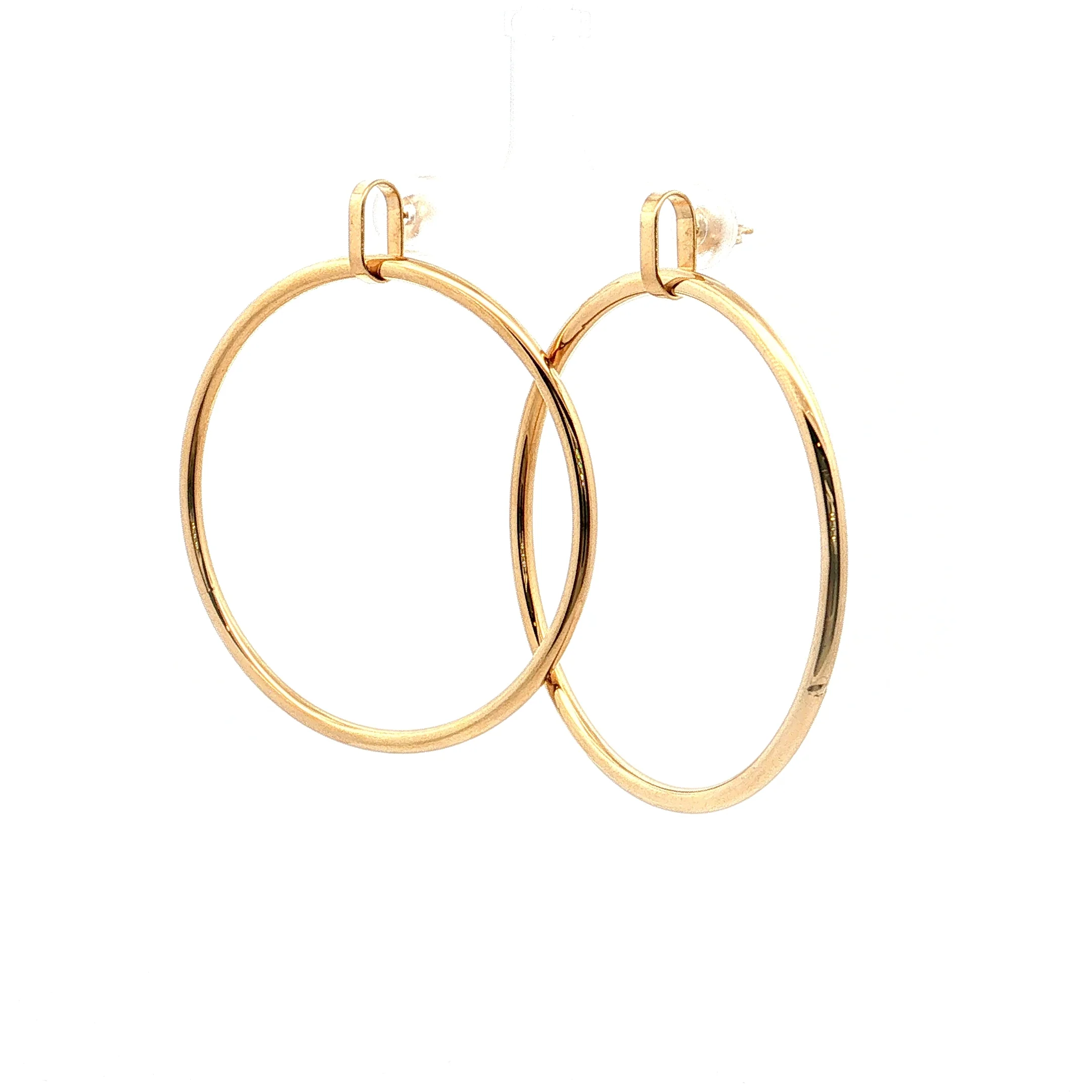 2" Hollow Tube Hoop Earrings 14k Yellow Gold - Image 2