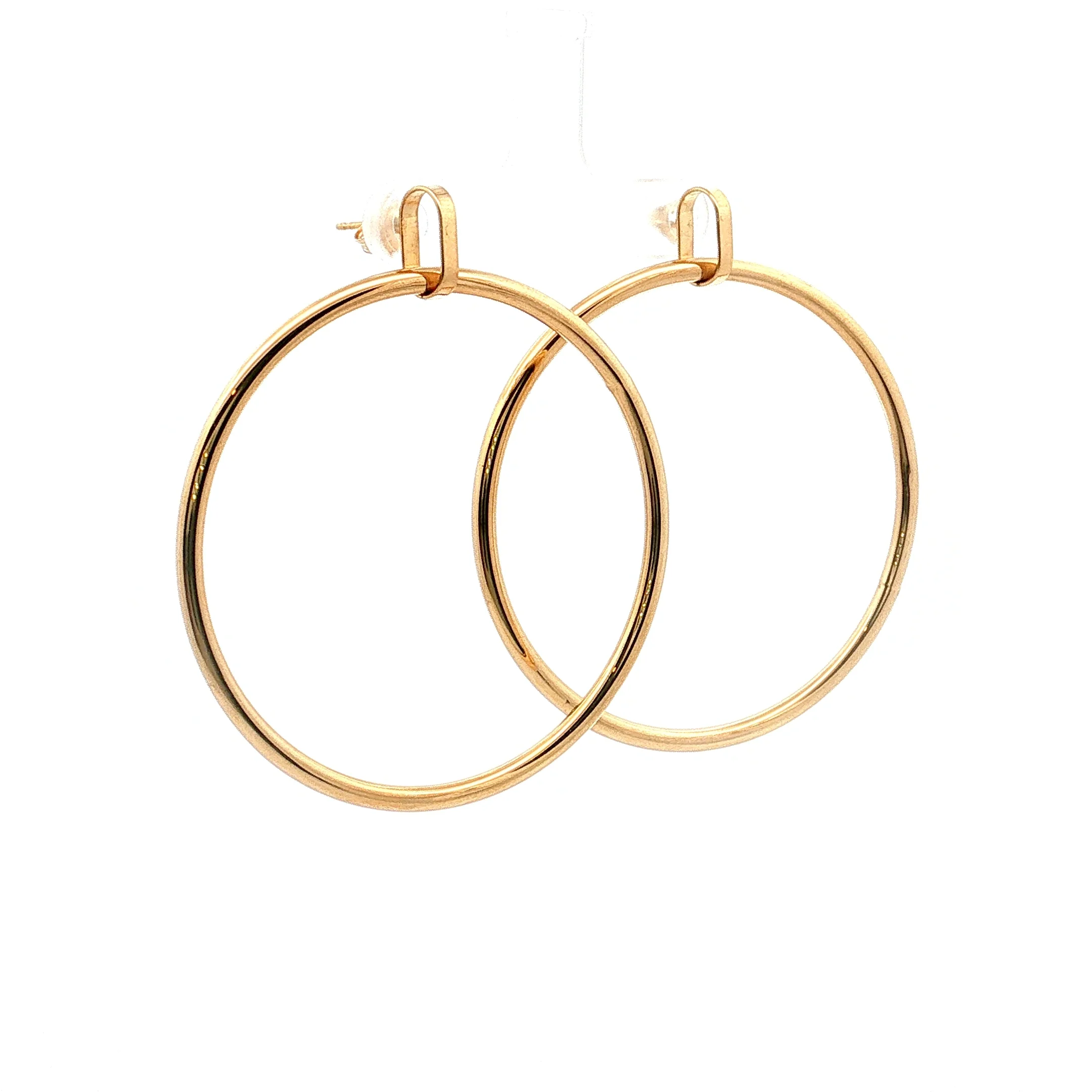 2" Hollow Tube Hoop Earrings 14k Yellow Gold - Image 3