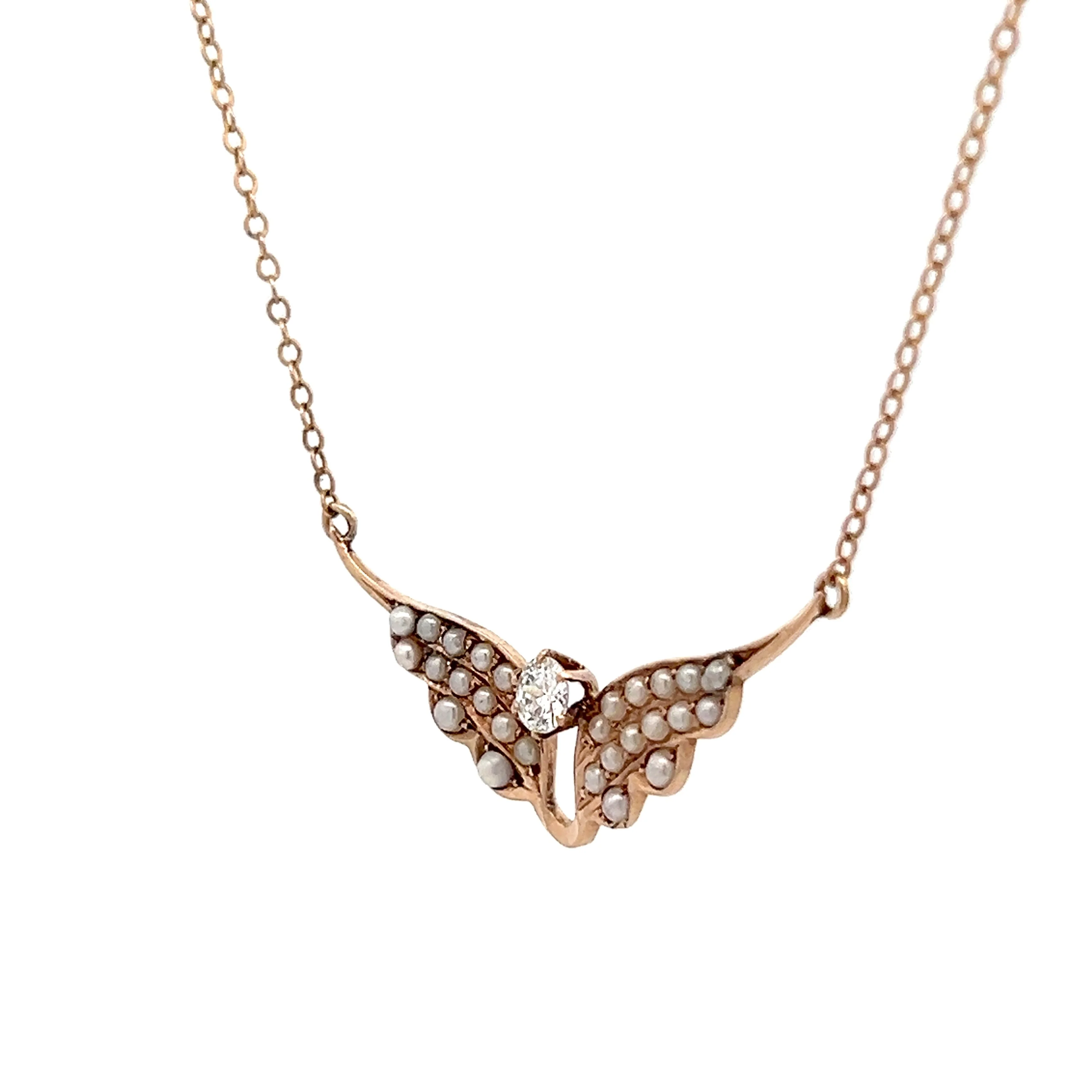 .20 Antique Victorian Angel Wing Pendant in 14k Rose Gold - Image 2
