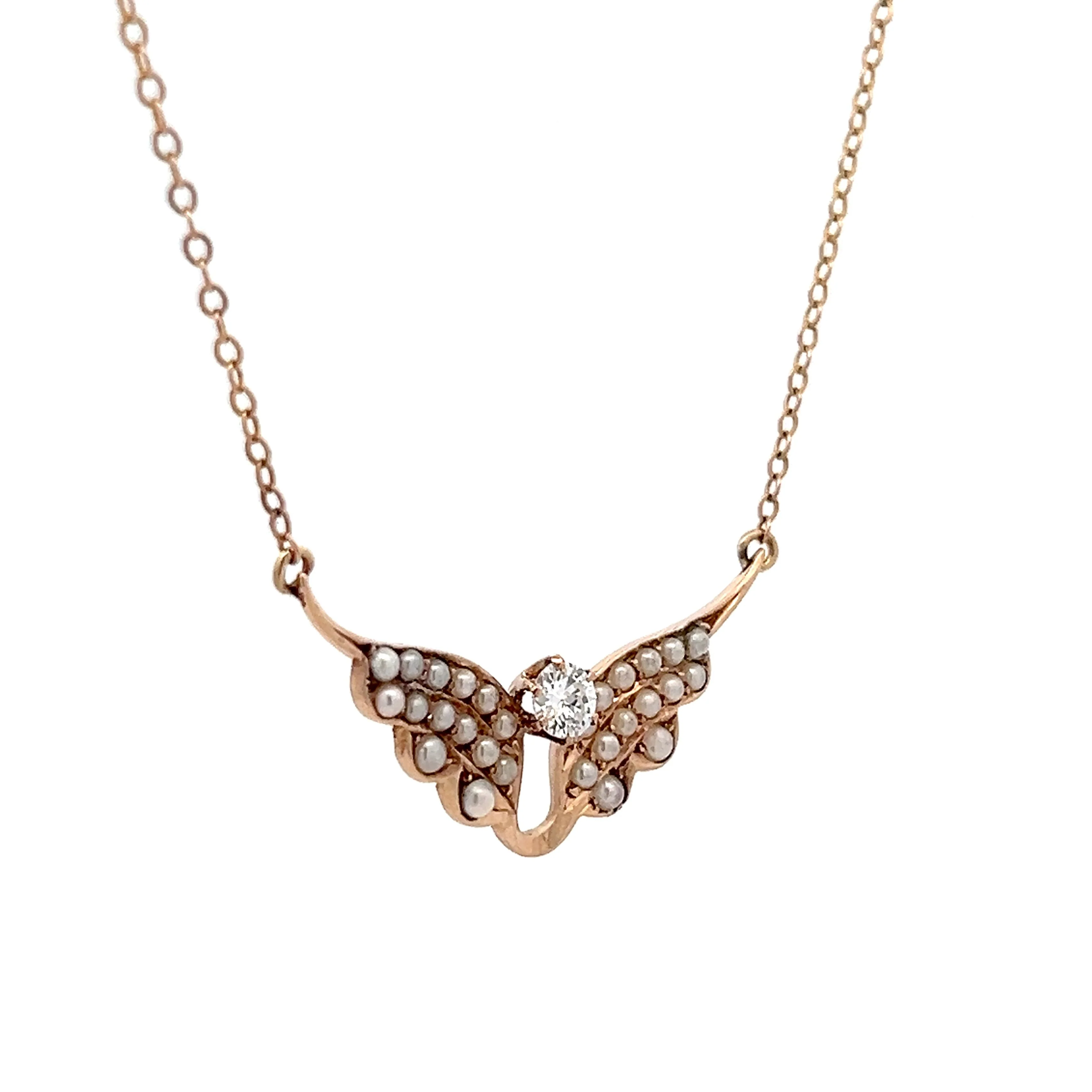 .20 Antique Victorian Angel Wing Pendant in 14k Rose Gold - Image 3