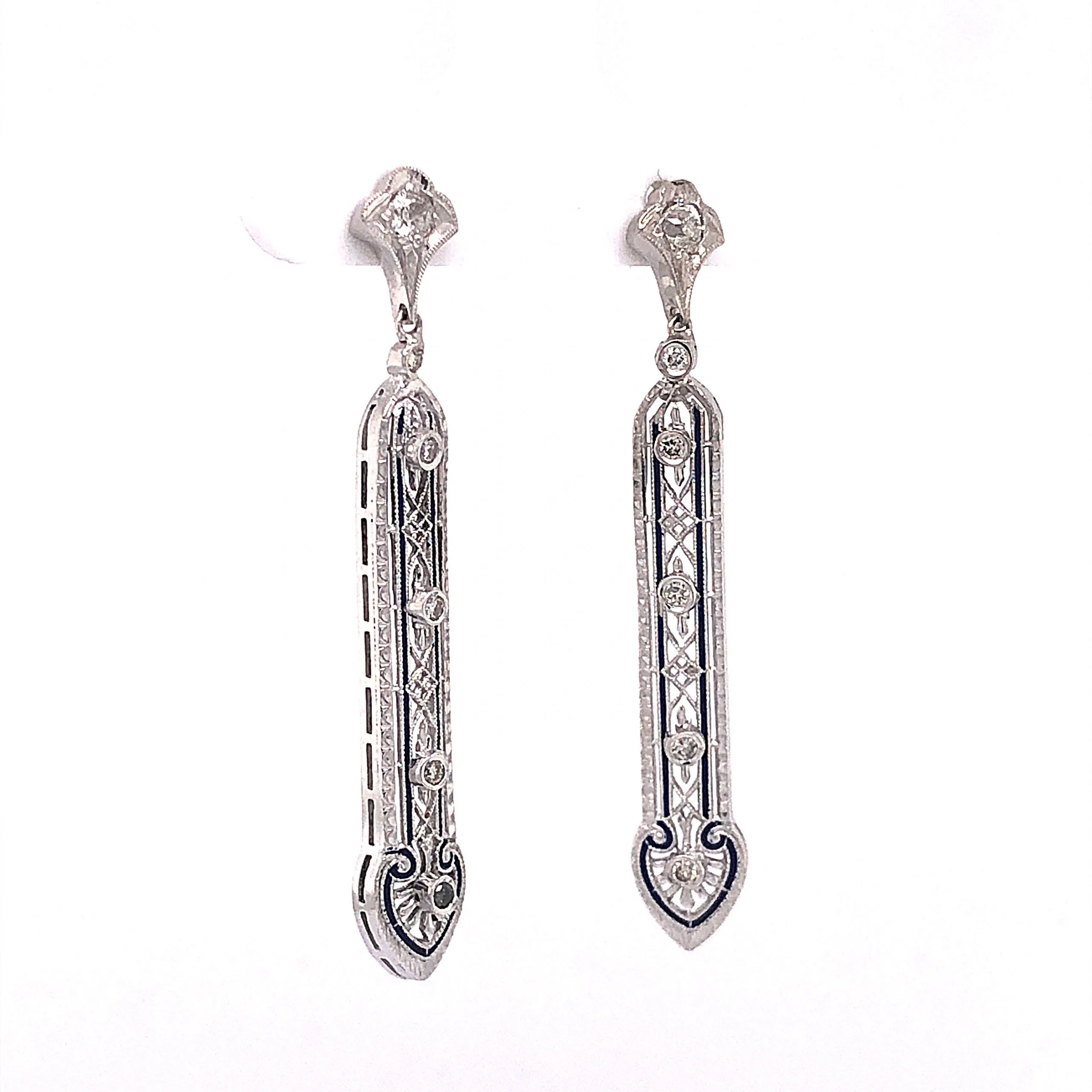 .20 Art Deco Filigree Diamond Drop Earrings in Platinum - Image 3
