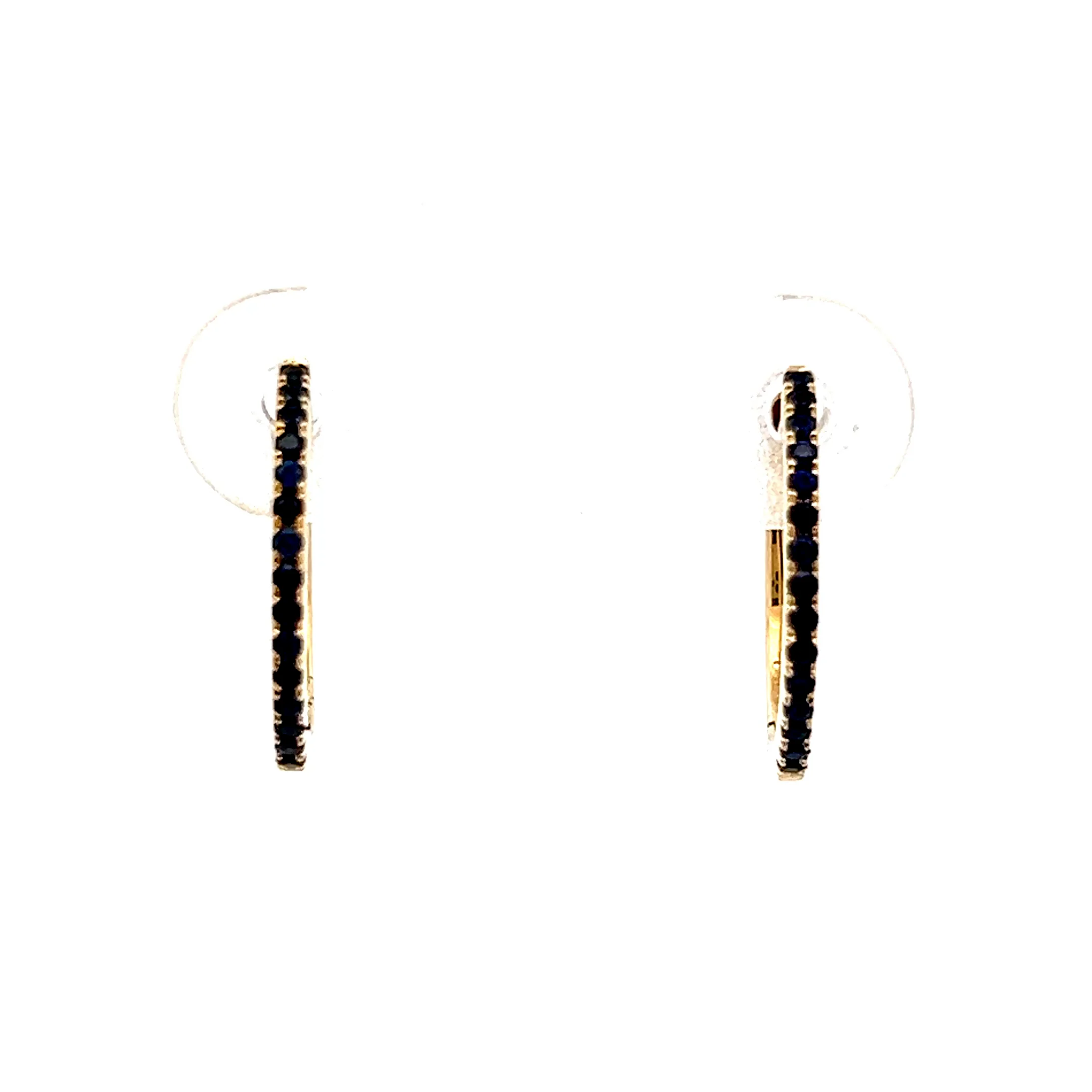 .20 Blue Sapphire Hoop Earrings in 18k Yellow Gold